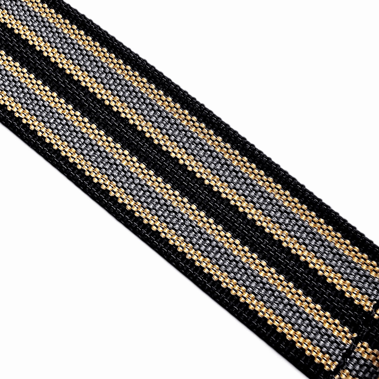 Ribbed Upgraded Nylon Military Watch Strap 1.4mm Thick 20mm Black Grey Gold Stripes - Wrist Envy