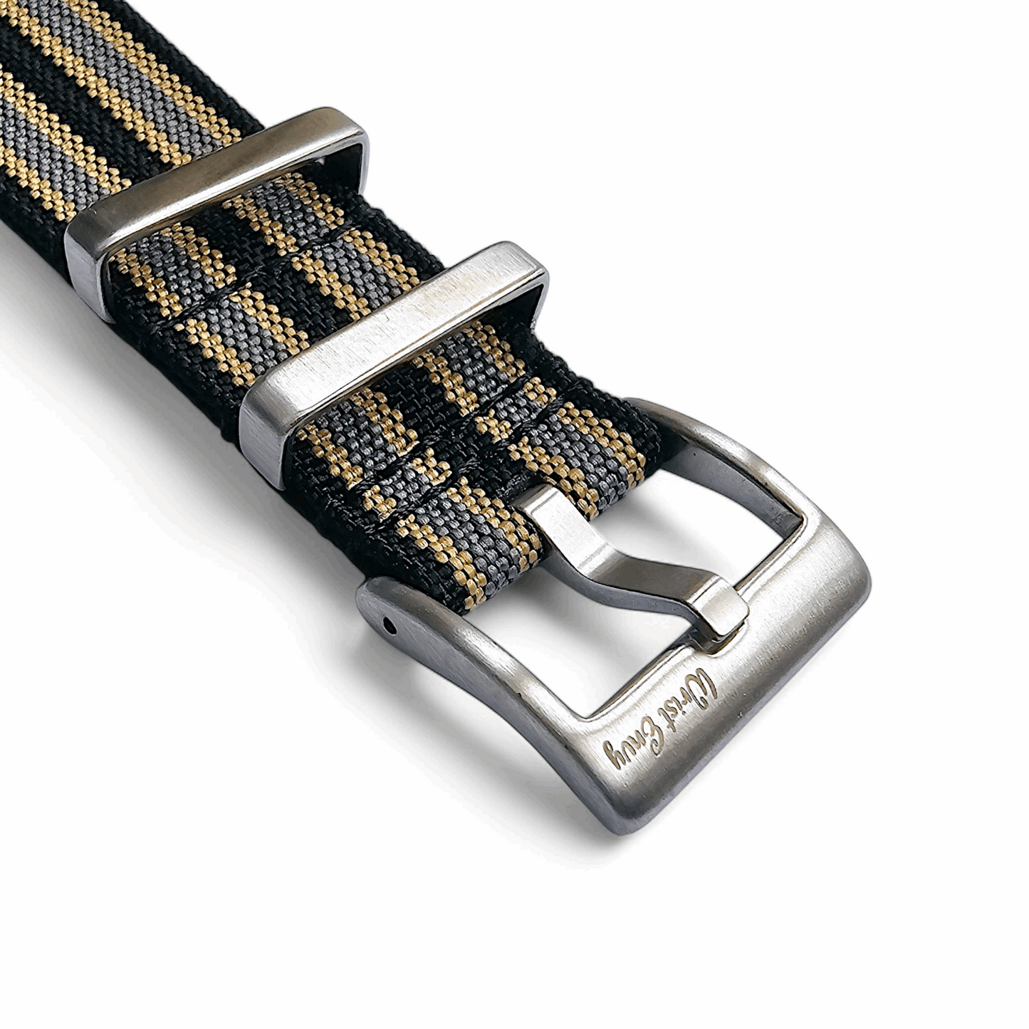 Ribbed Upgraded Nylon Military Watch Strap 1.4mm Thick 20mm Black Grey Gold Stripes - Wrist Envy