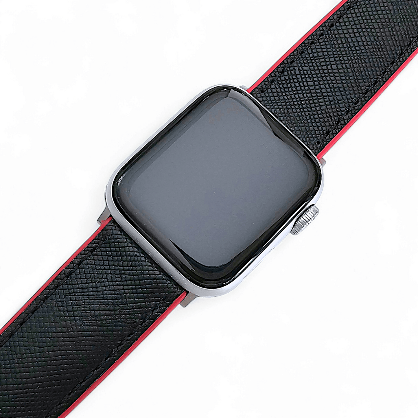 Saffiano Leather & FKM Rubber Watch Strap For Apple IWatch Black Red - Wrist Envy