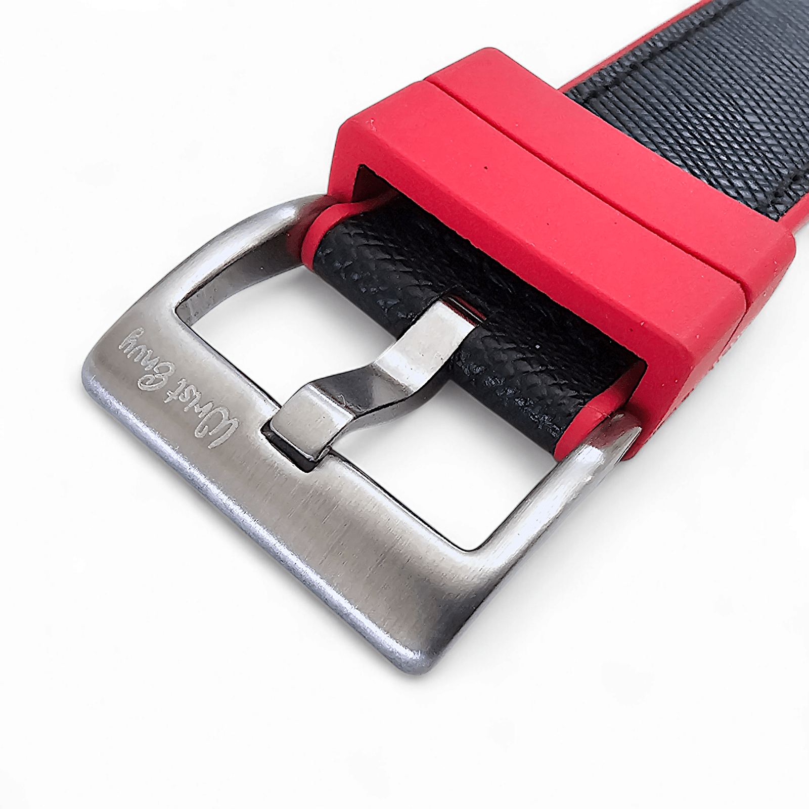 Saffiano Leather & FKM Rubber Watch Strap For Apple IWatch Black Red - Wrist Envy