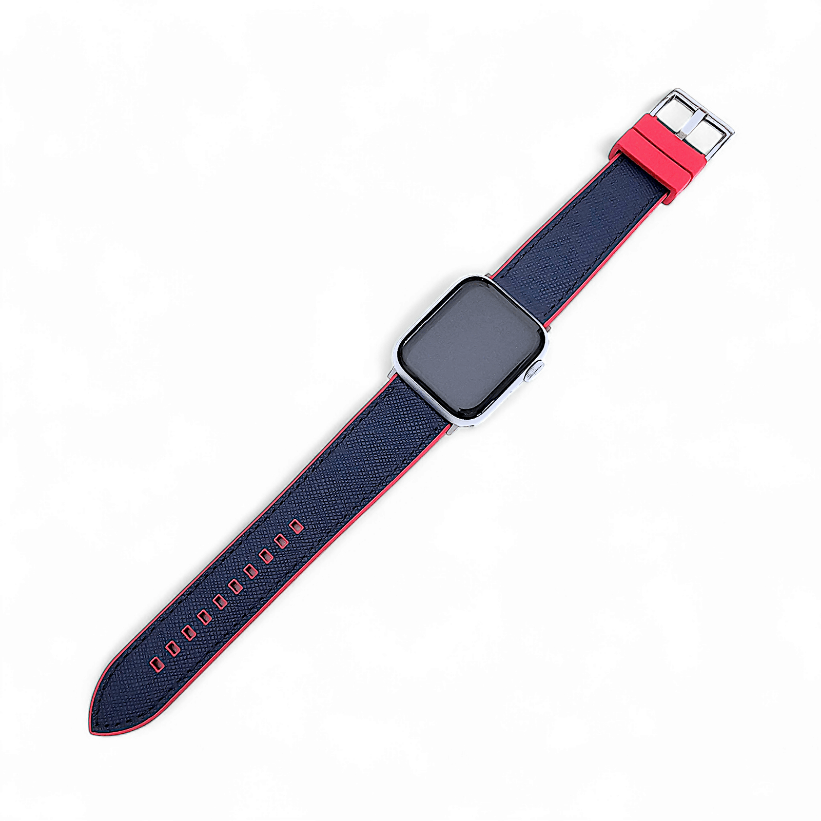 Saffiano Leather & FKM Rubber Watch Strap For Apple IWatch Red Blue - Wrist Envy