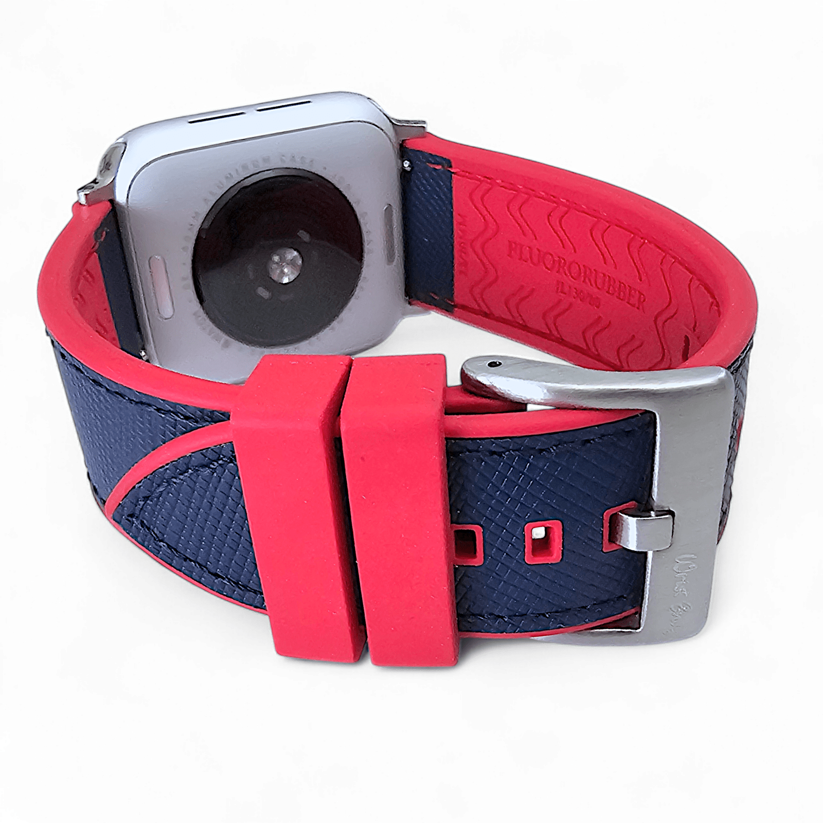 Saffiano Leather & FKM Rubber Watch Strap For Apple IWatch Red Blue - Wrist Envy