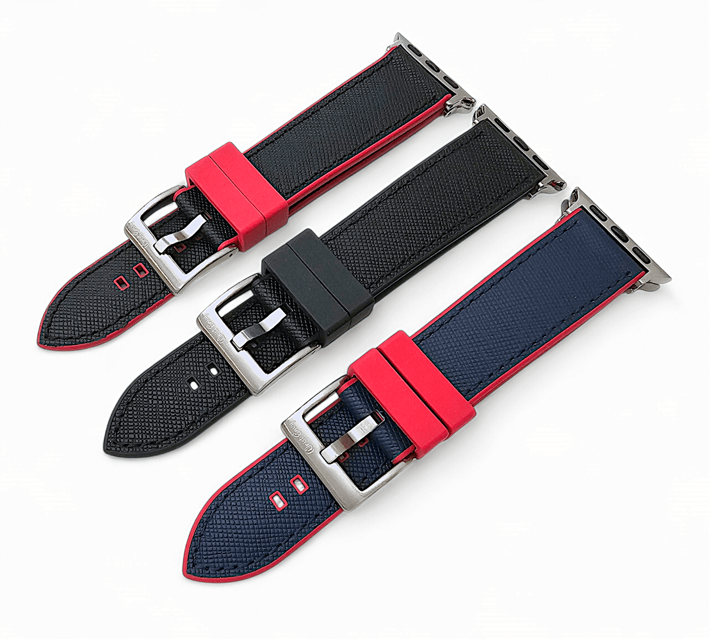 Saffiano Leather & FKM Rubber Watch Strap For Apple IWatch Red Blue - Wrist Envy