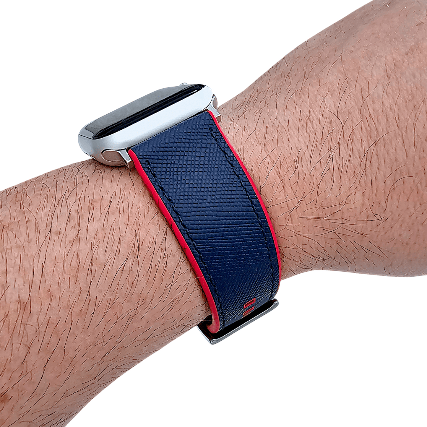 Saffiano Leather & FKM Rubber Watch Strap For Apple IWatch Red Blue - Wrist Envy