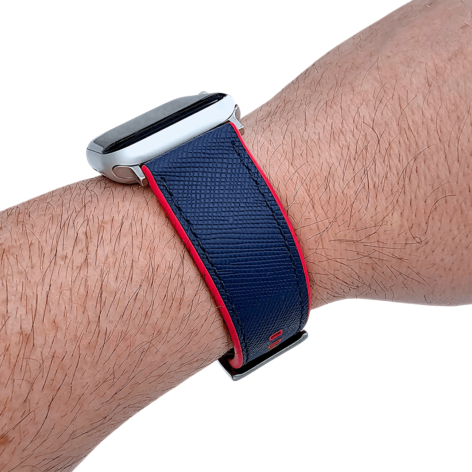 Saffiano Leather & FKM Rubber Watch Strap For Apple IWatch Red Blue - Wrist Envy