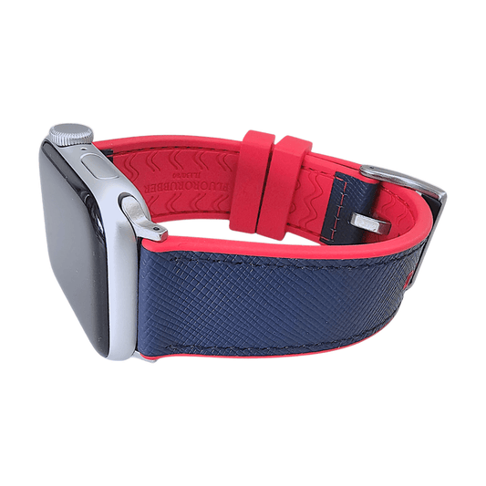 Saffiano Leather & FKM Rubber Watch Strap For Apple IWatch Red Blue - Wrist Envy