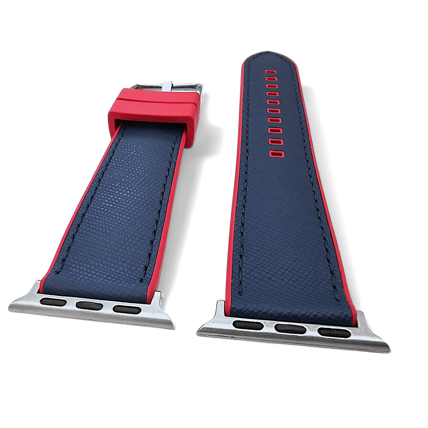 Saffiano Leather & FKM Rubber Watch Strap For Apple IWatch Red Blue - Wrist Envy