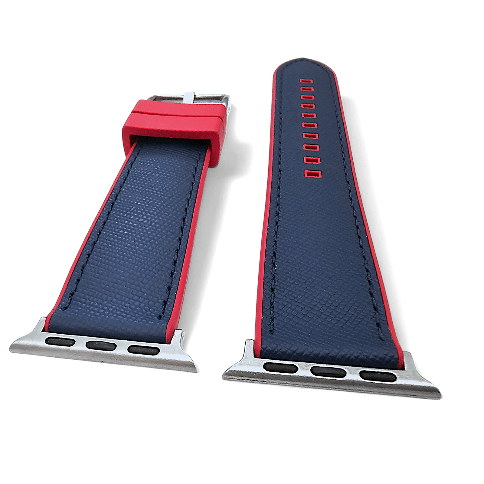 Saffiano Leather & FKM Rubber Watch Strap For Apple IWatch Red Blue - Wrist Envy