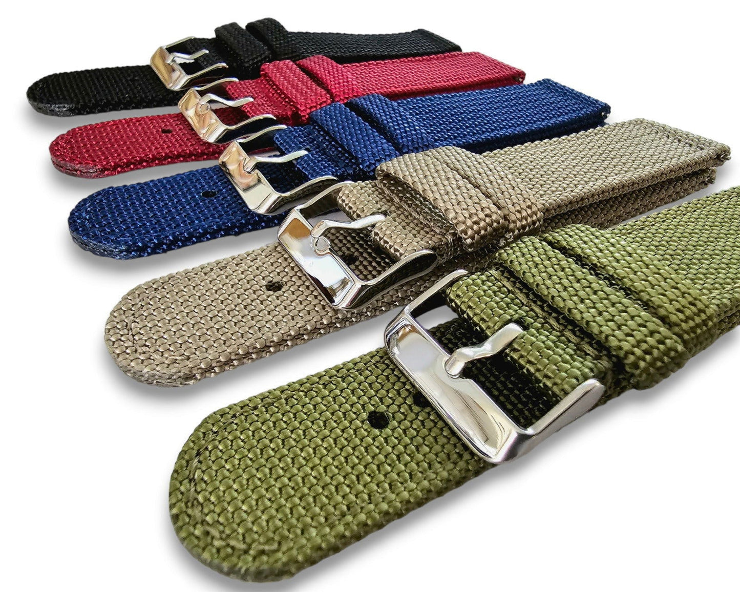 Sailcloth Canvas Watch Strap 18mm 20mm 22mm 24mm Khaki Green Red Blue Black - Wrist Envy