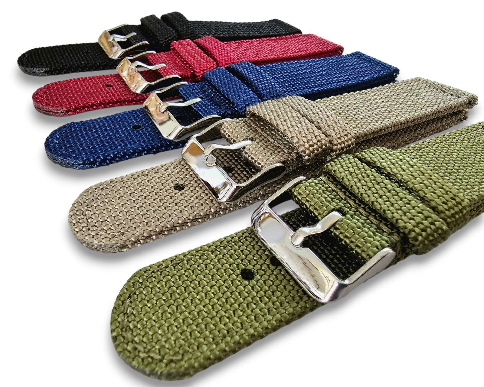 Sailcloth Canvas Watch Strap 18mm 20mm 22mm 24mm Khaki Green Red Blue Black - Wrist Envy