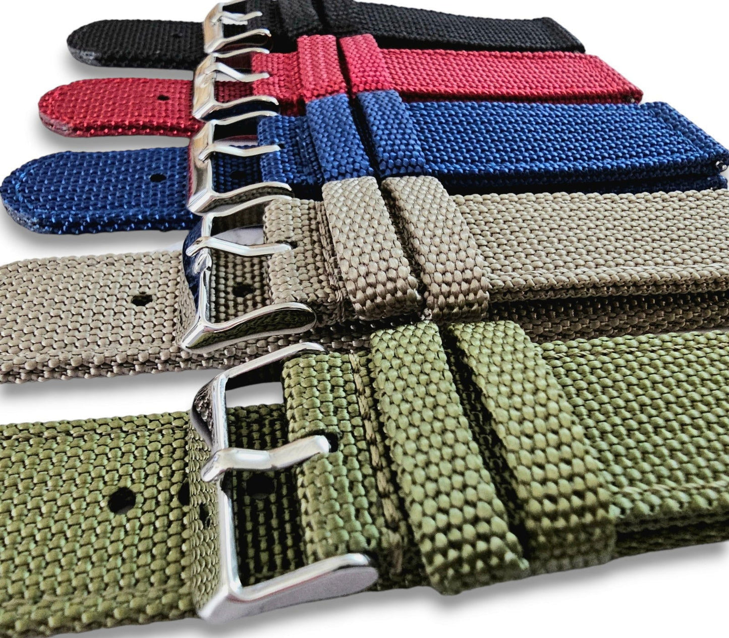 Sailcloth Canvas Watch Strap 18mm 20mm 22mm 24mm Khaki Green Red Blue Black - Wrist Envy