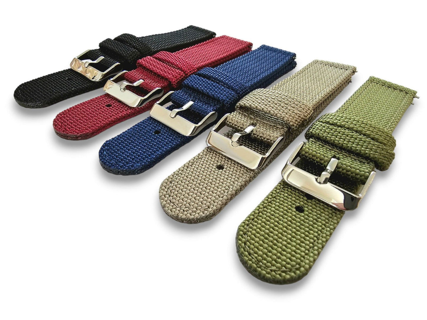 Sailcloth Canvas Watch Strap 18mm 20mm 22mm 24mm Khaki Green Red Blue Black - Wrist Envy