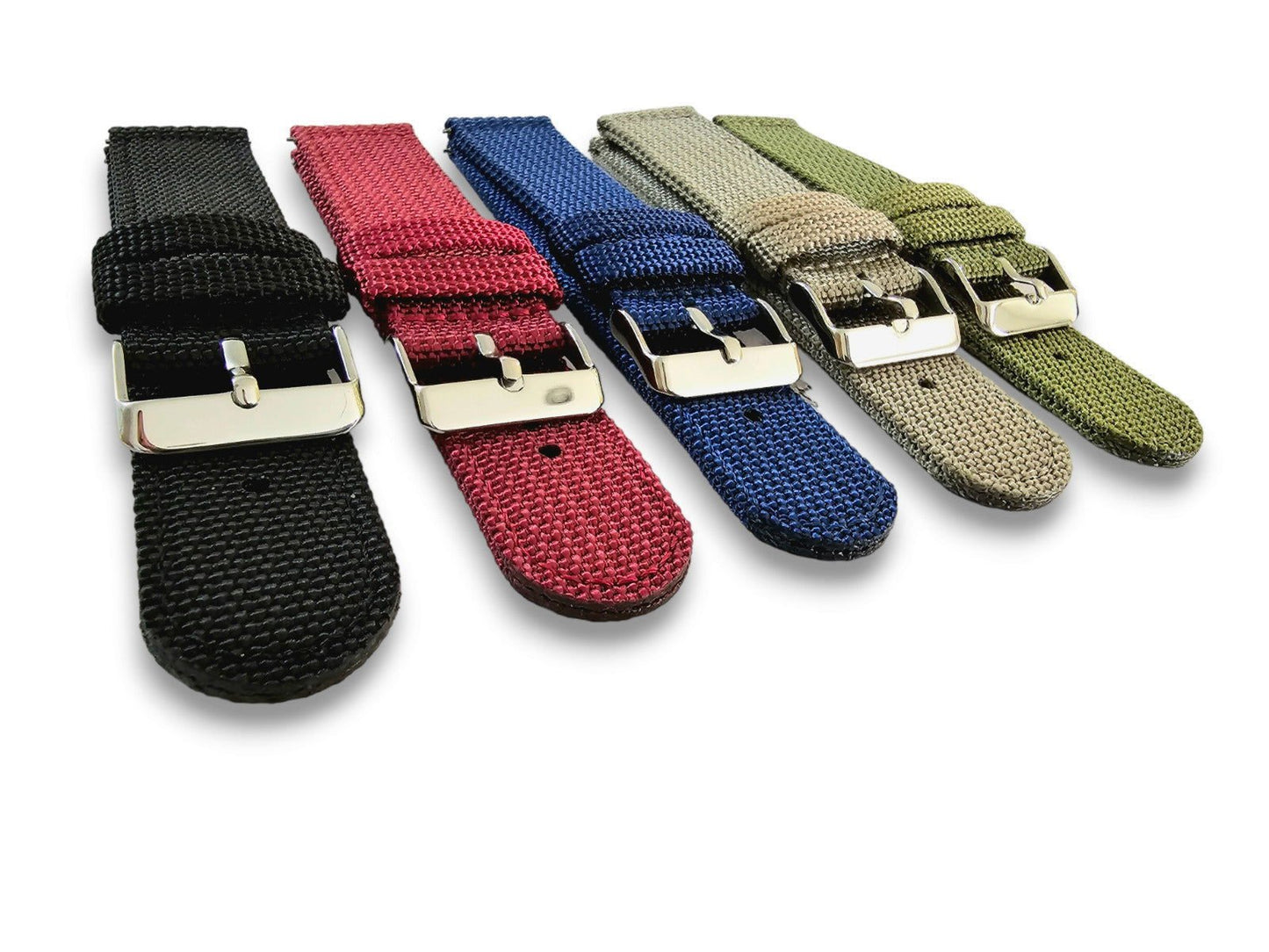 Sailcloth Canvas Watch Strap 18mm 20mm 22mm 24mm Khaki Green Red Blue Black - Wrist Envy