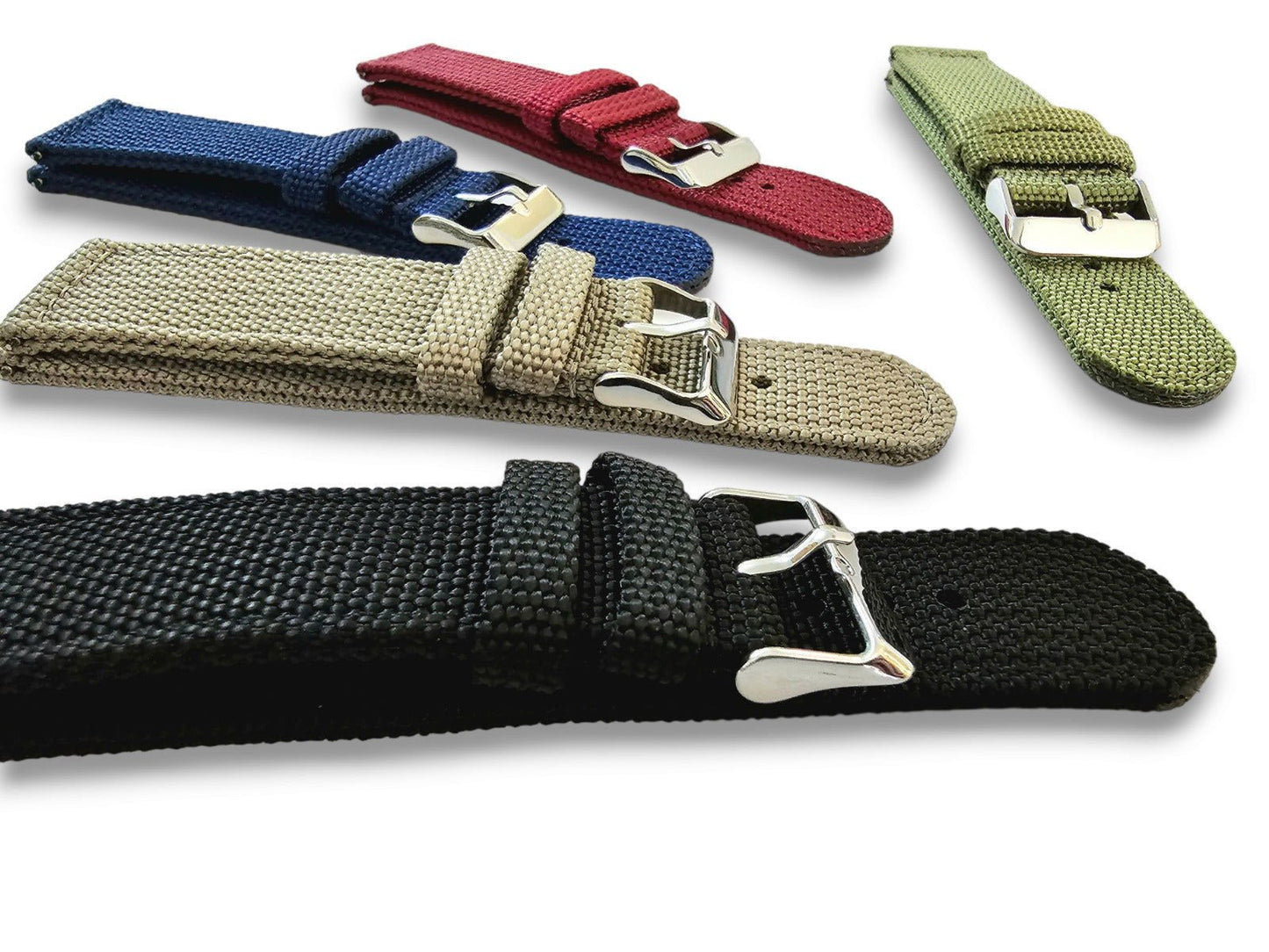 Sailcloth Canvas Watch Strap 18mm 20mm 22mm 24mm Khaki Green Red Blue Black - Wrist Envy