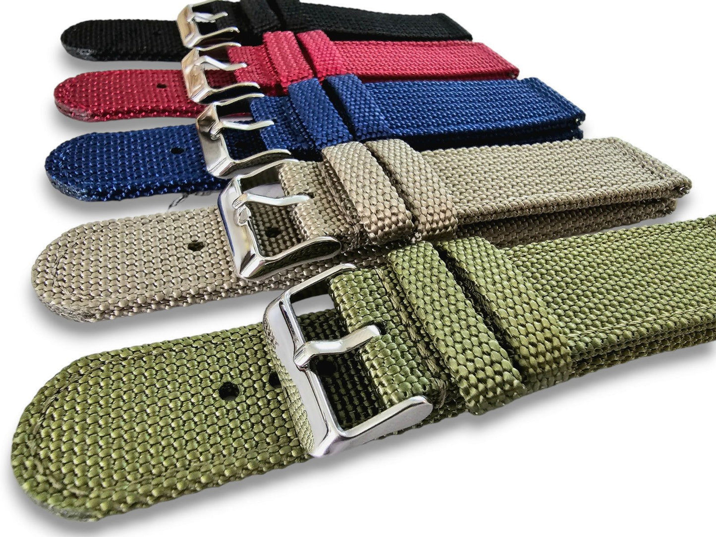 Sailcloth Canvas Watch Strap 18mm 20mm 22mm 24mm Khaki Green Red Blue Black - Wrist Envy