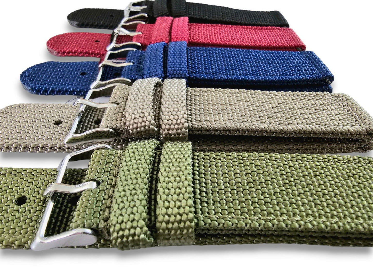 Sailcloth Canvas Watch Strap 18mm 20mm 22mm 24mm Khaki Green Red Blue Black - Wrist Envy