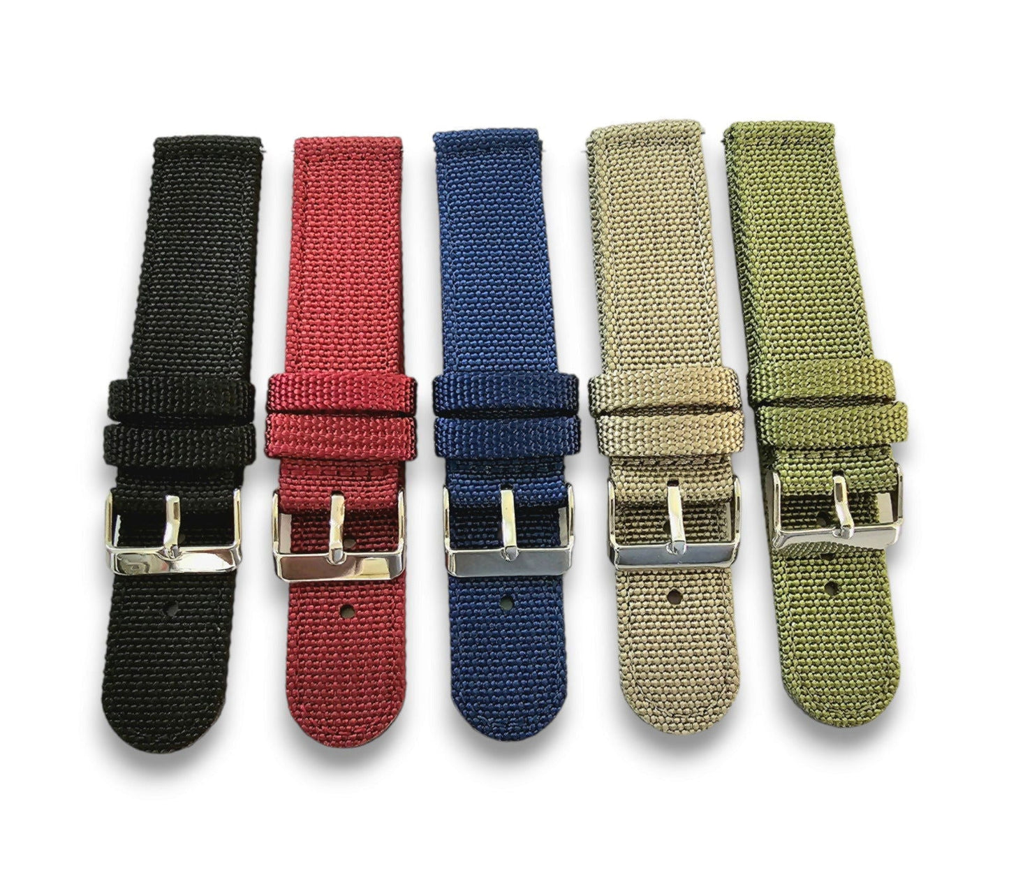 Sailcloth Canvas Watch Strap 18mm 20mm 22mm 24mm Khaki Green Red Blue Black - Wrist Envy