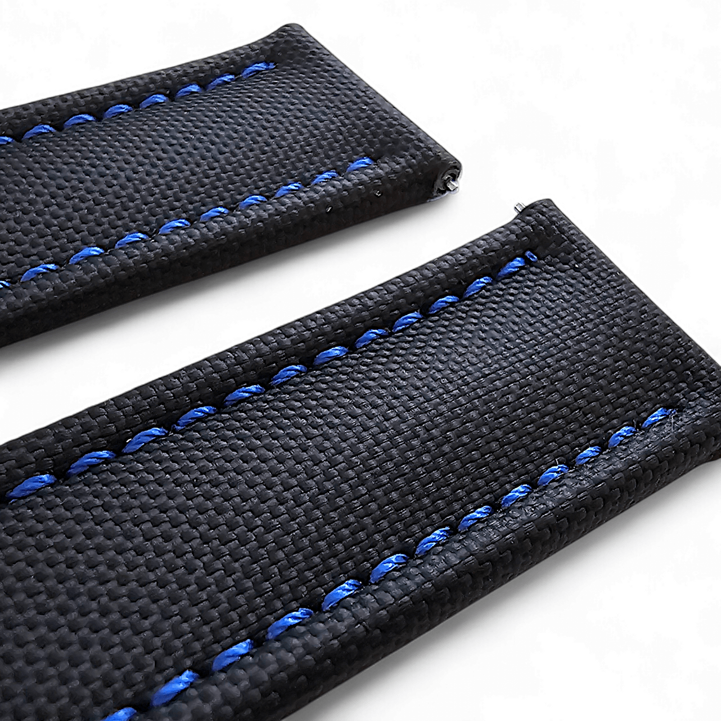 Sailcloth Watch Strap 20mm 22mm Black Blue Stitch - Wrist Envy