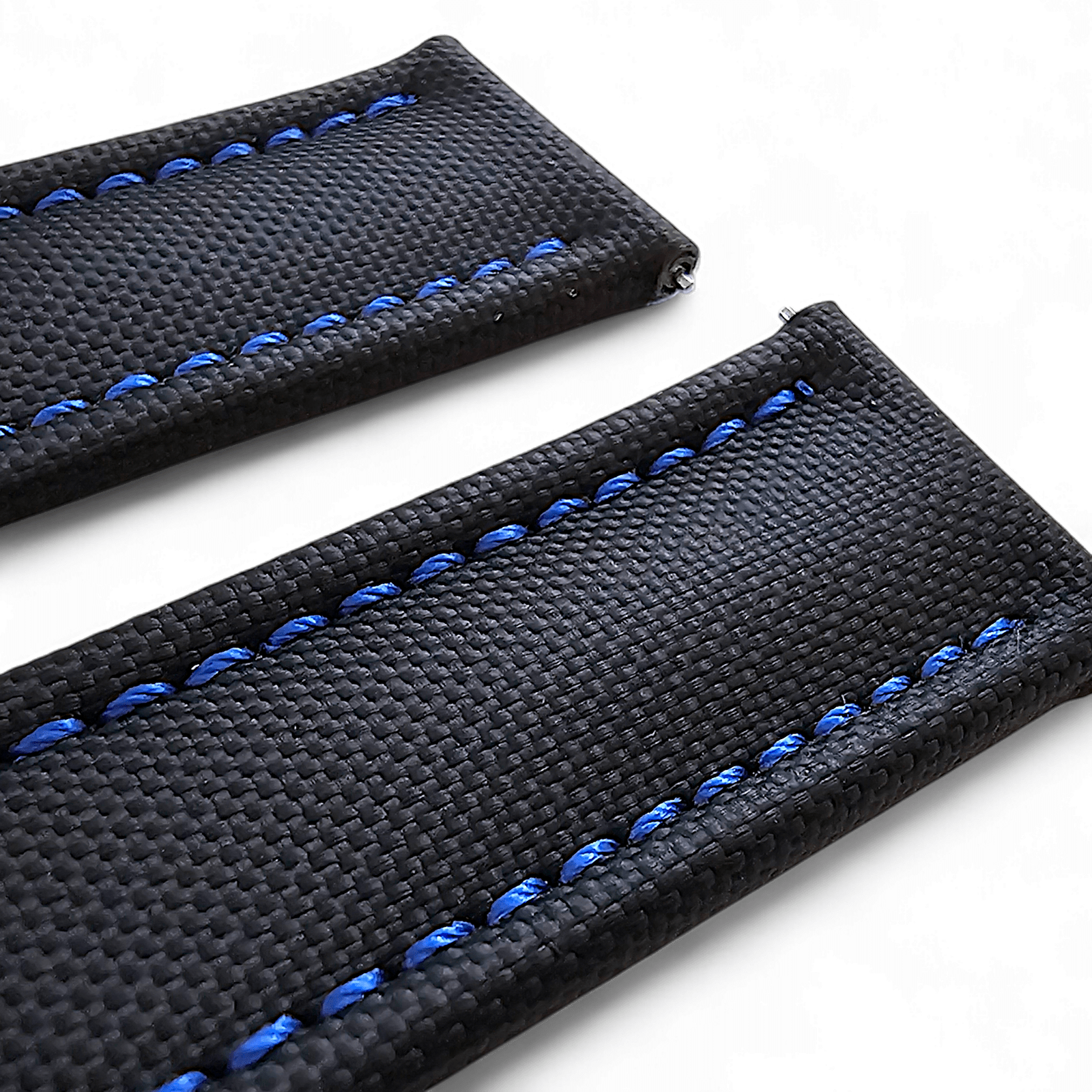 Sailcloth Watch Strap 20mm 22mm Black Blue Stitch - Wrist Envy