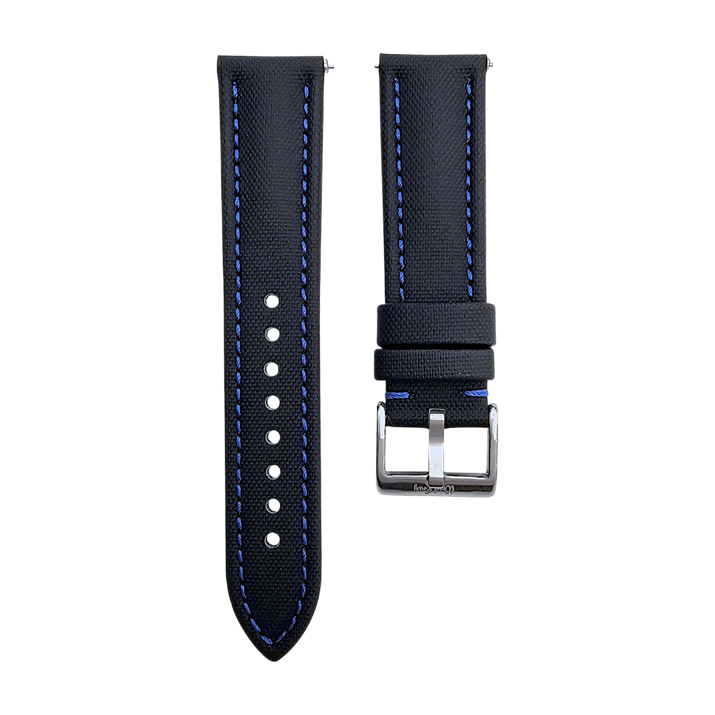Sailcloth Watch Strap 20mm 22mm Black Blue Stitch - Wrist Envy