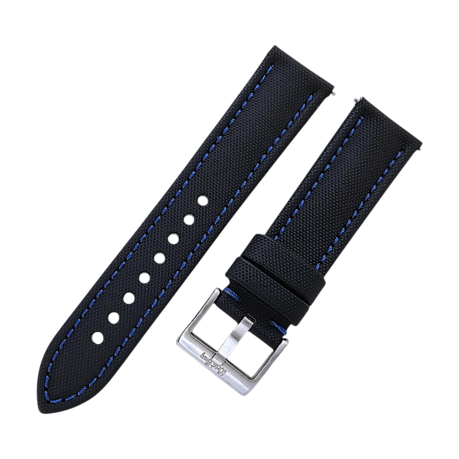 Sailcloth Watch Strap 20mm 22mm Black Blue Stitch - Wrist Envy