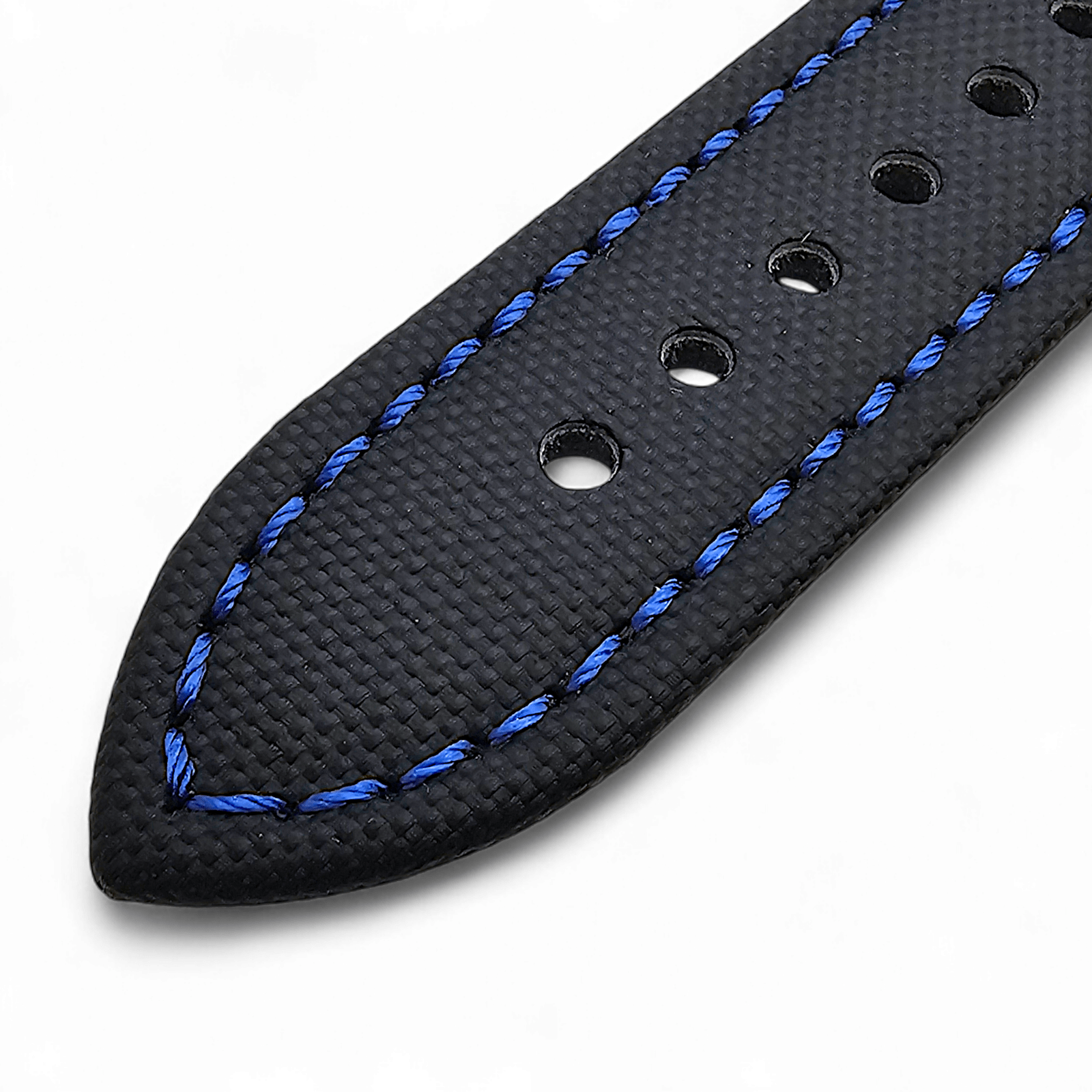 Sailcloth Watch Strap 20mm 22mm Black Blue Stitch - Wrist Envy