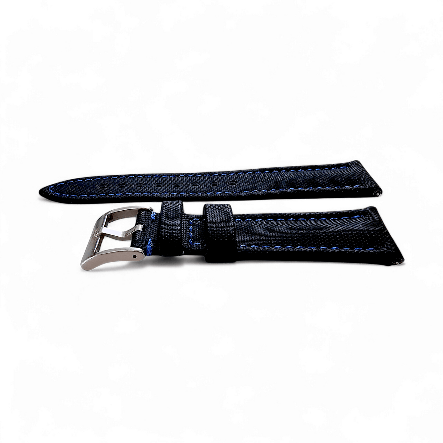 Sailcloth Watch Strap 20mm 22mm Black Blue Stitch - Wrist Envy