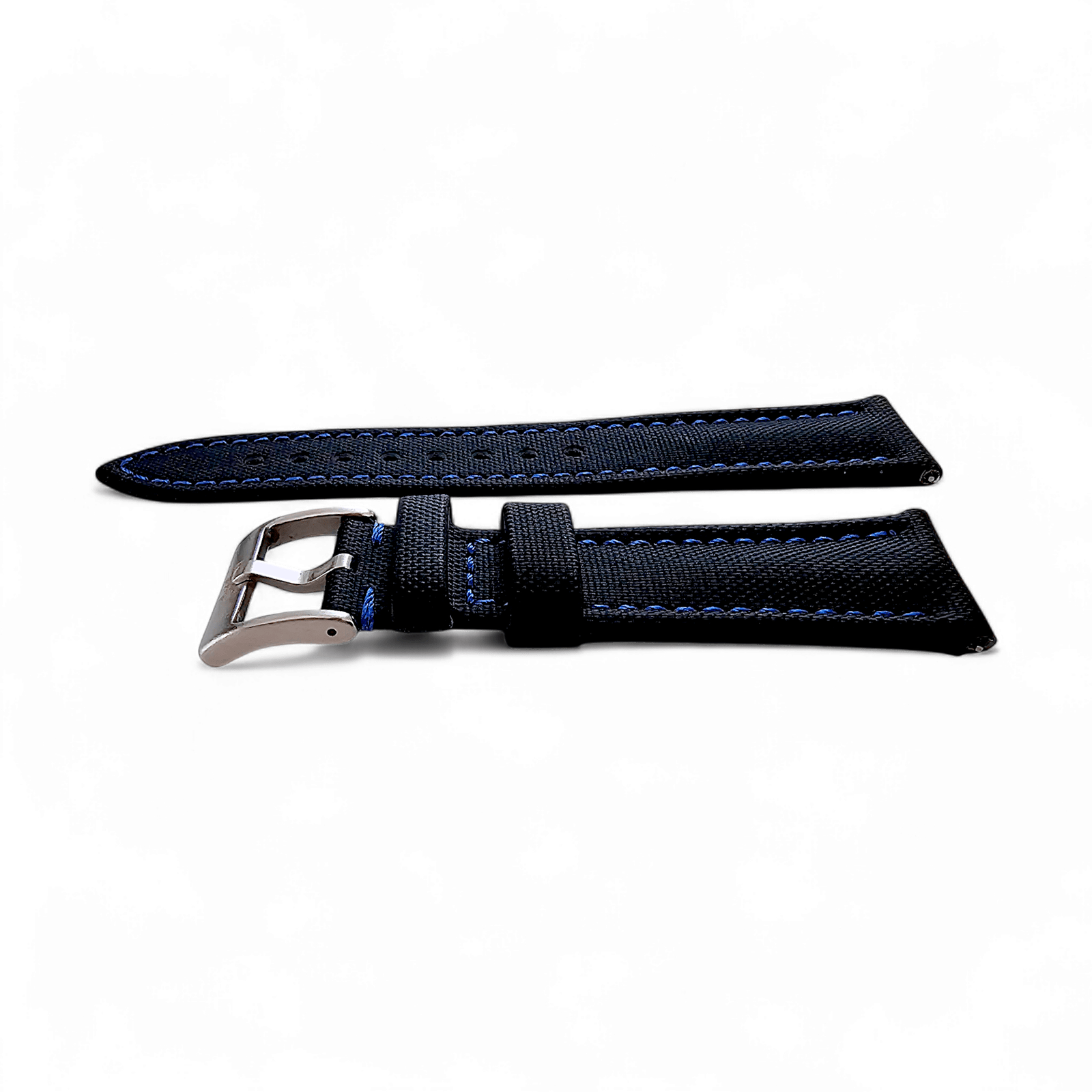 Sailcloth Watch Strap 20mm 22mm Black Blue Stitch - Wrist Envy