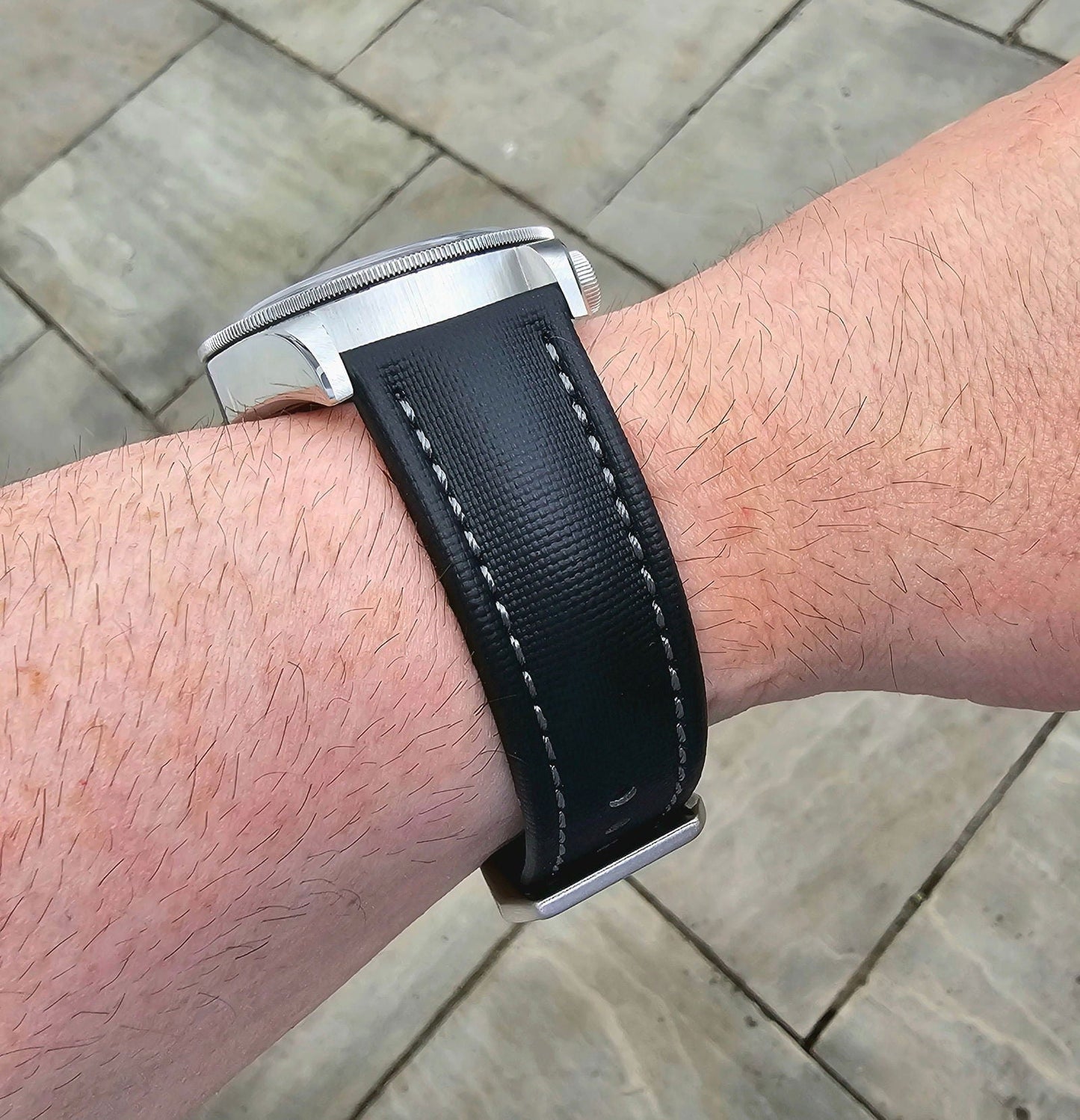 Sailcloth Watch Strap 20mm 22mm Black Grey Stitching - Wrist Envy