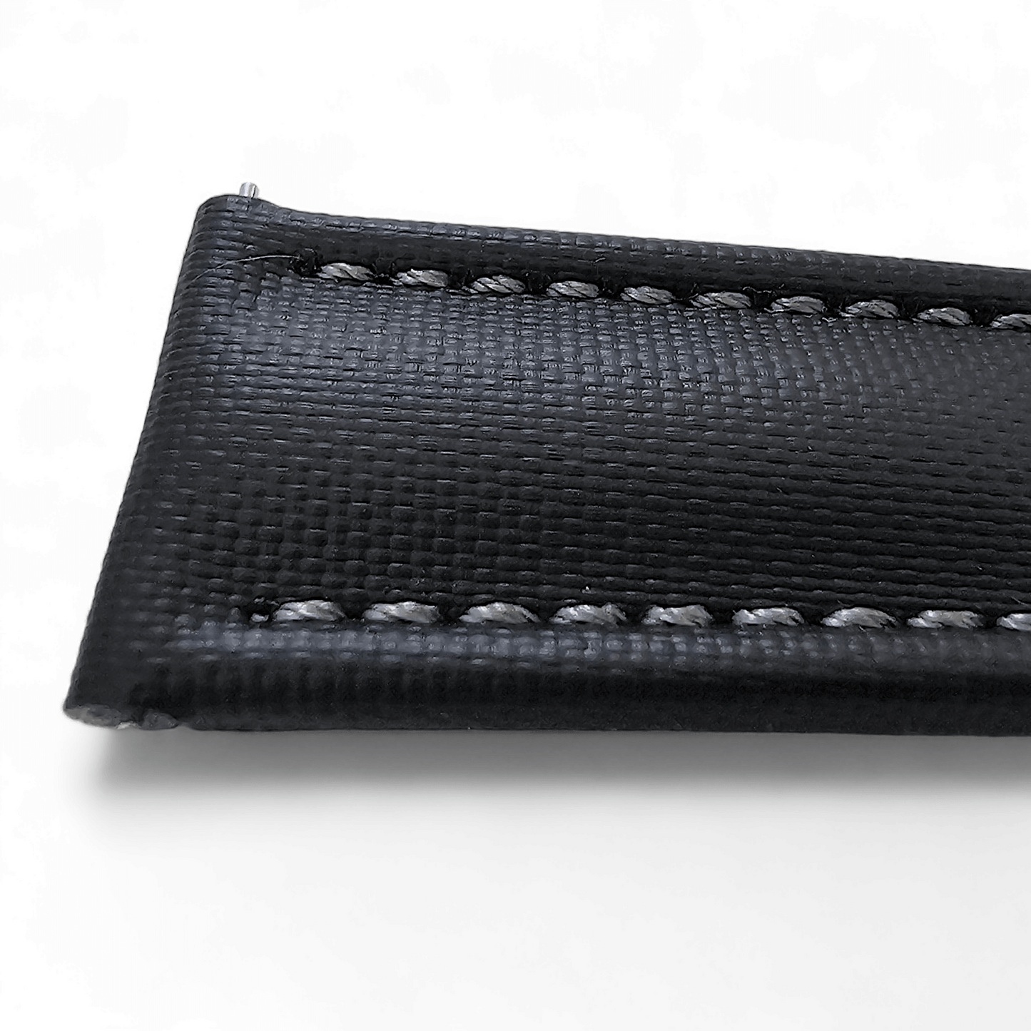 Sailcloth Watch Strap 20mm 22mm Black Grey Stitching - Wrist Envy