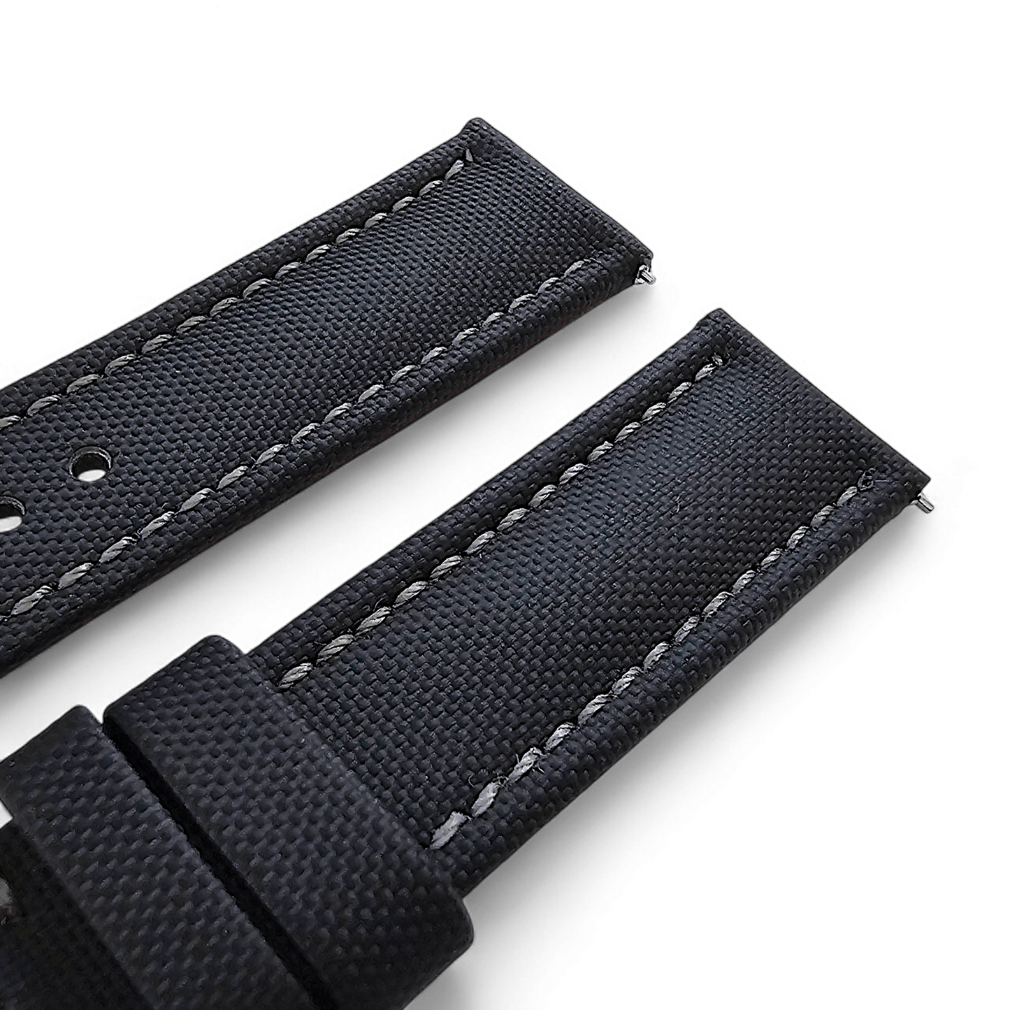 Sailcloth Watch Strap 20mm 22mm Black Grey Stitching - Wrist Envy