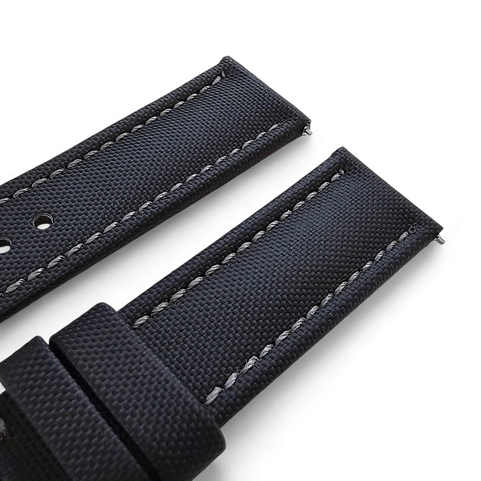 Sailcloth Watch Strap 20mm 22mm Black Grey Stitching - Wrist Envy