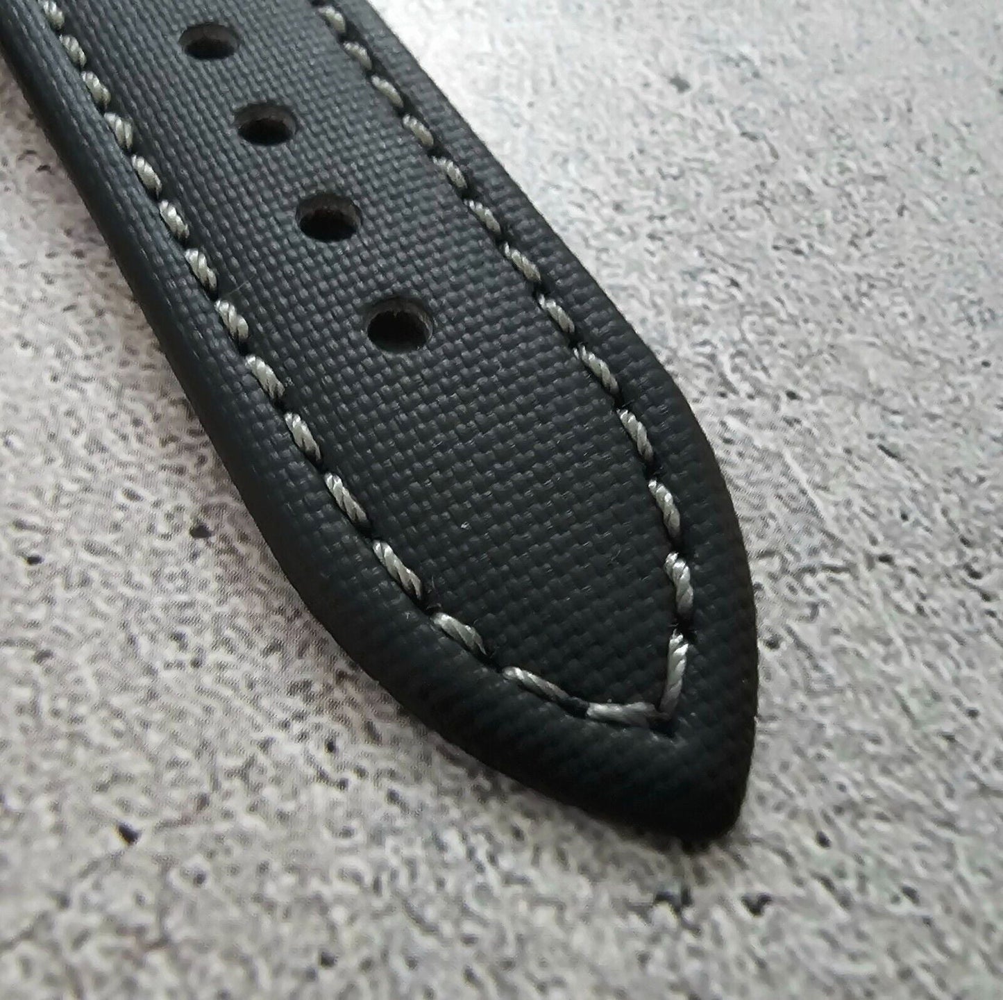 Sailcloth Watch Strap 20mm 22mm Black Grey Stitching - Wrist Envy