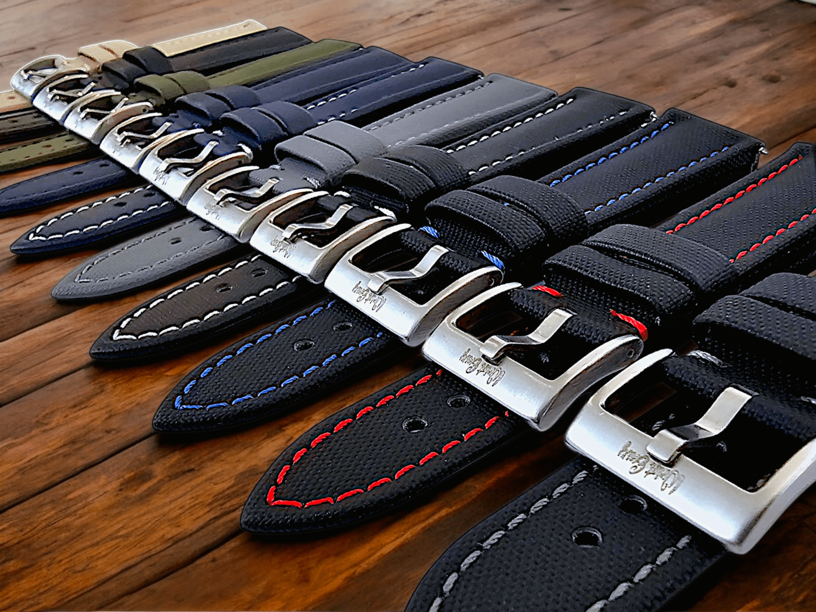 Sailcloth Watch Strap 20mm 22mm Black Grey Stitching - Wrist Envy