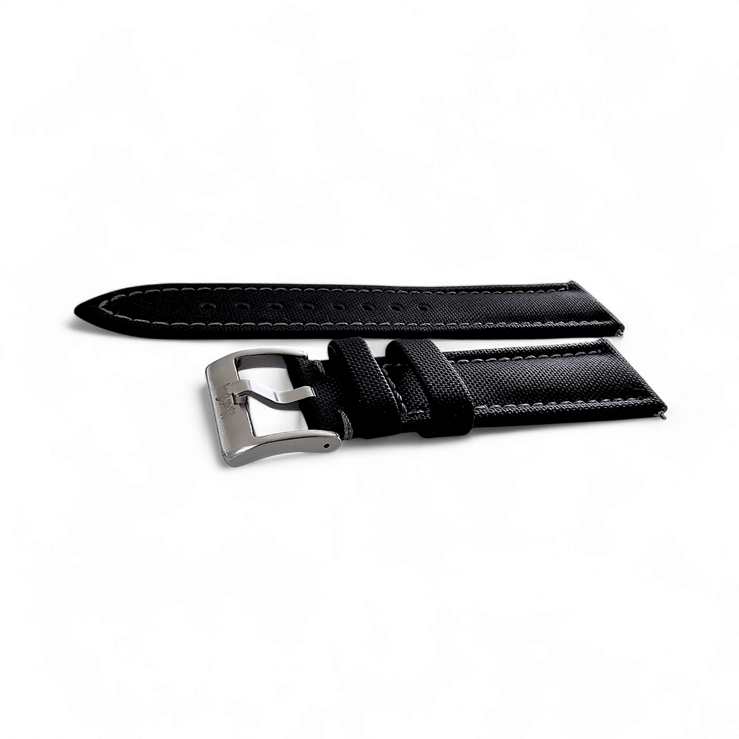 Sailcloth Watch Strap 20mm 22mm Black Grey Stitching - Wrist Envy