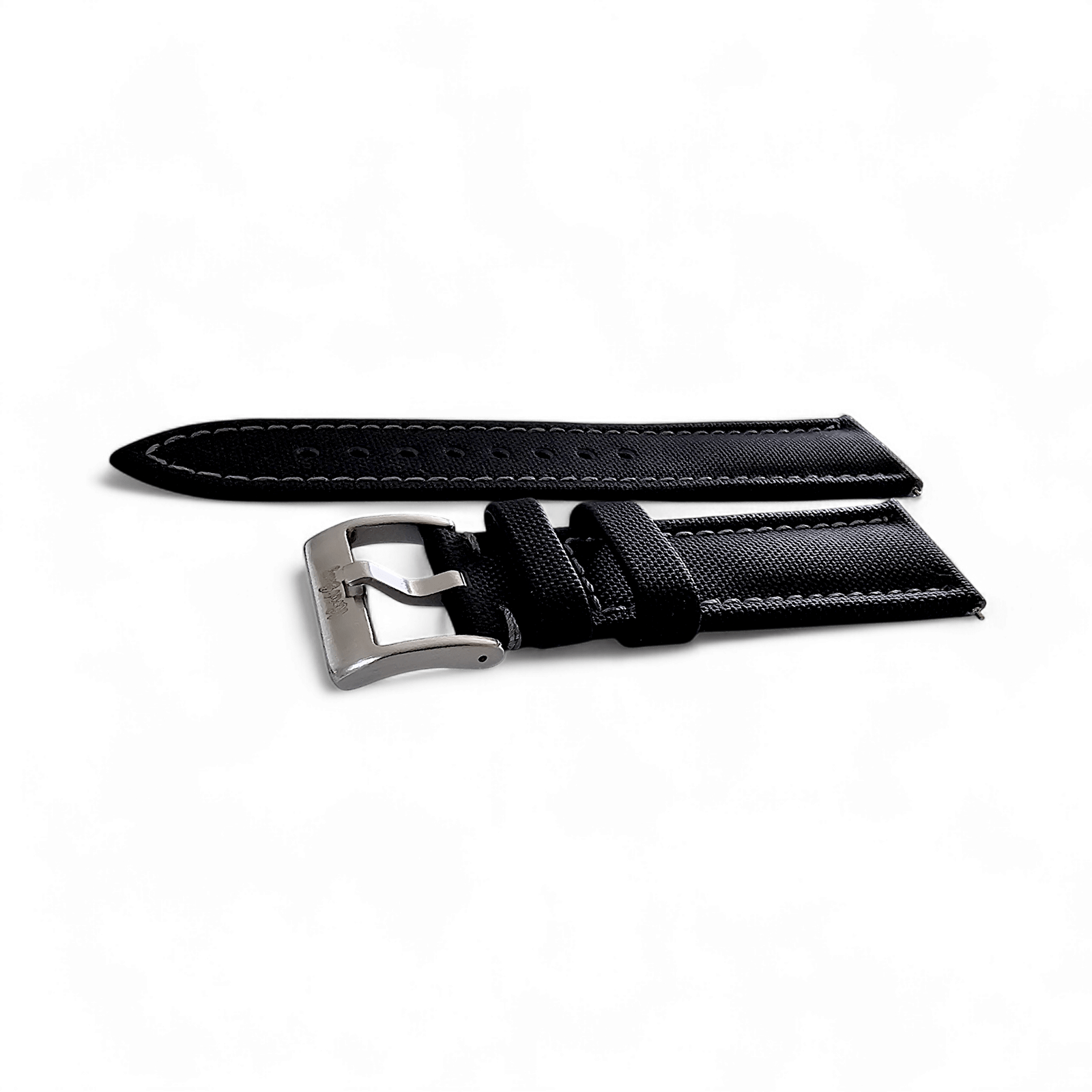 Sailcloth Watch Strap 20mm 22mm Black Grey Stitching - Wrist Envy