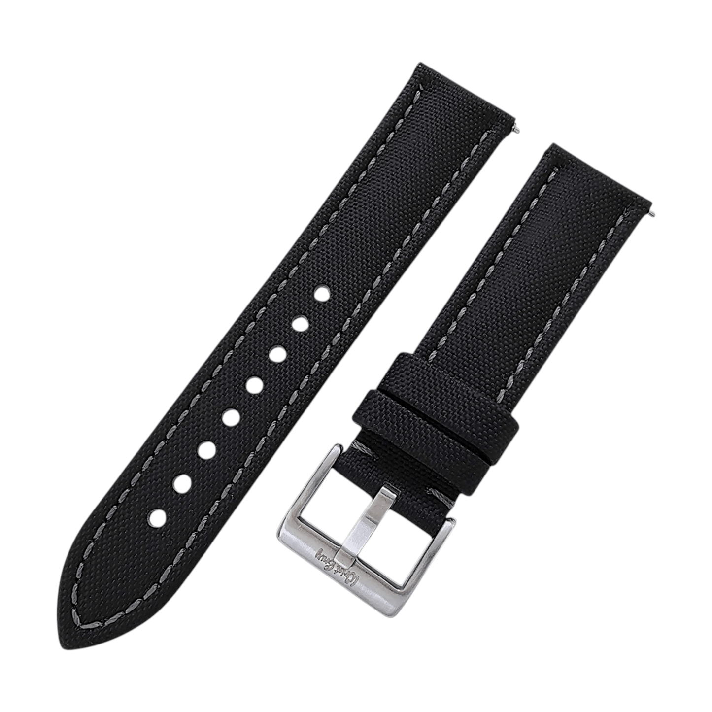 Sailcloth Watch Strap 20mm 22mm Black Grey Stitching - Wrist Envy