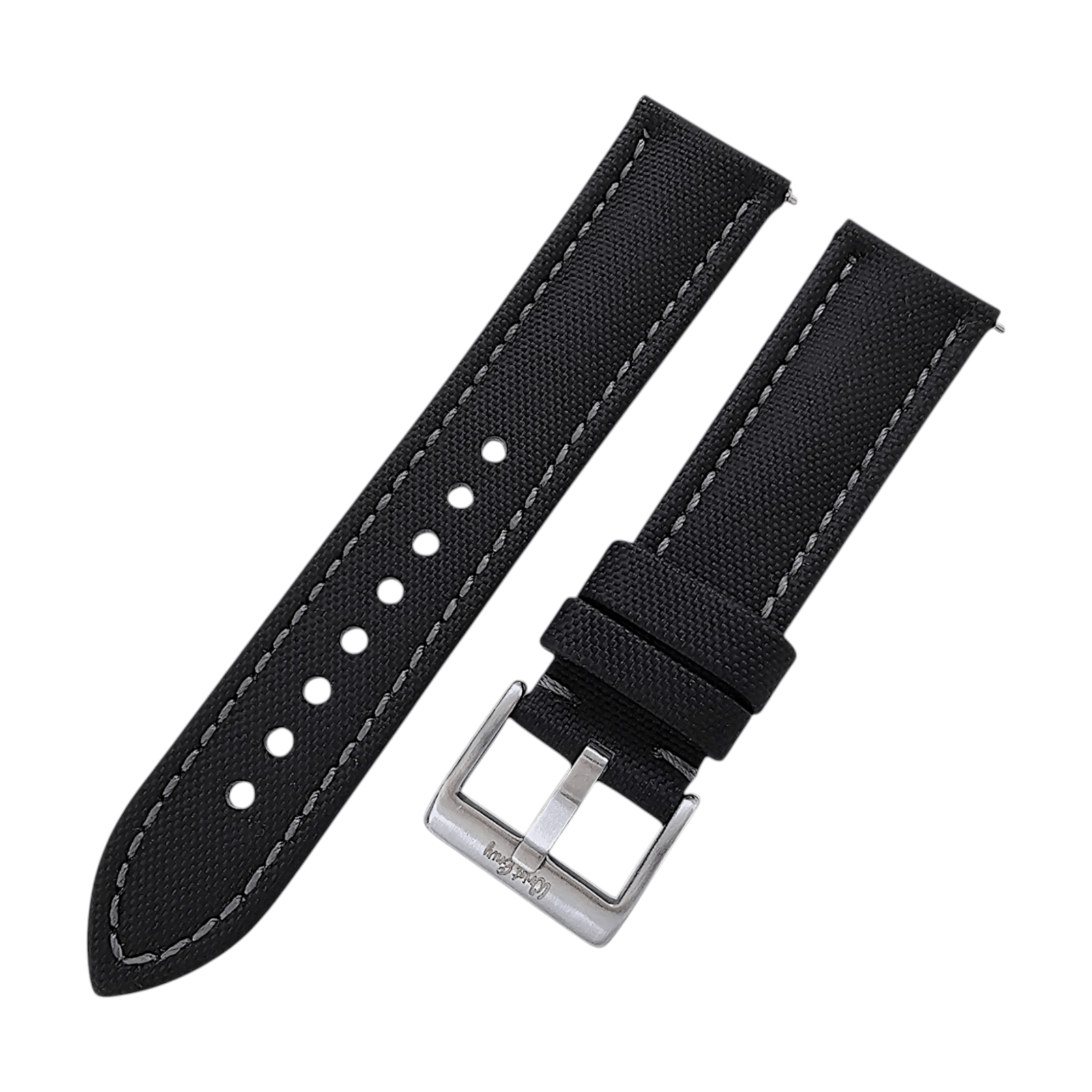 Sailcloth Watch Strap 20mm 22mm Black Grey Stitching - Wrist Envy