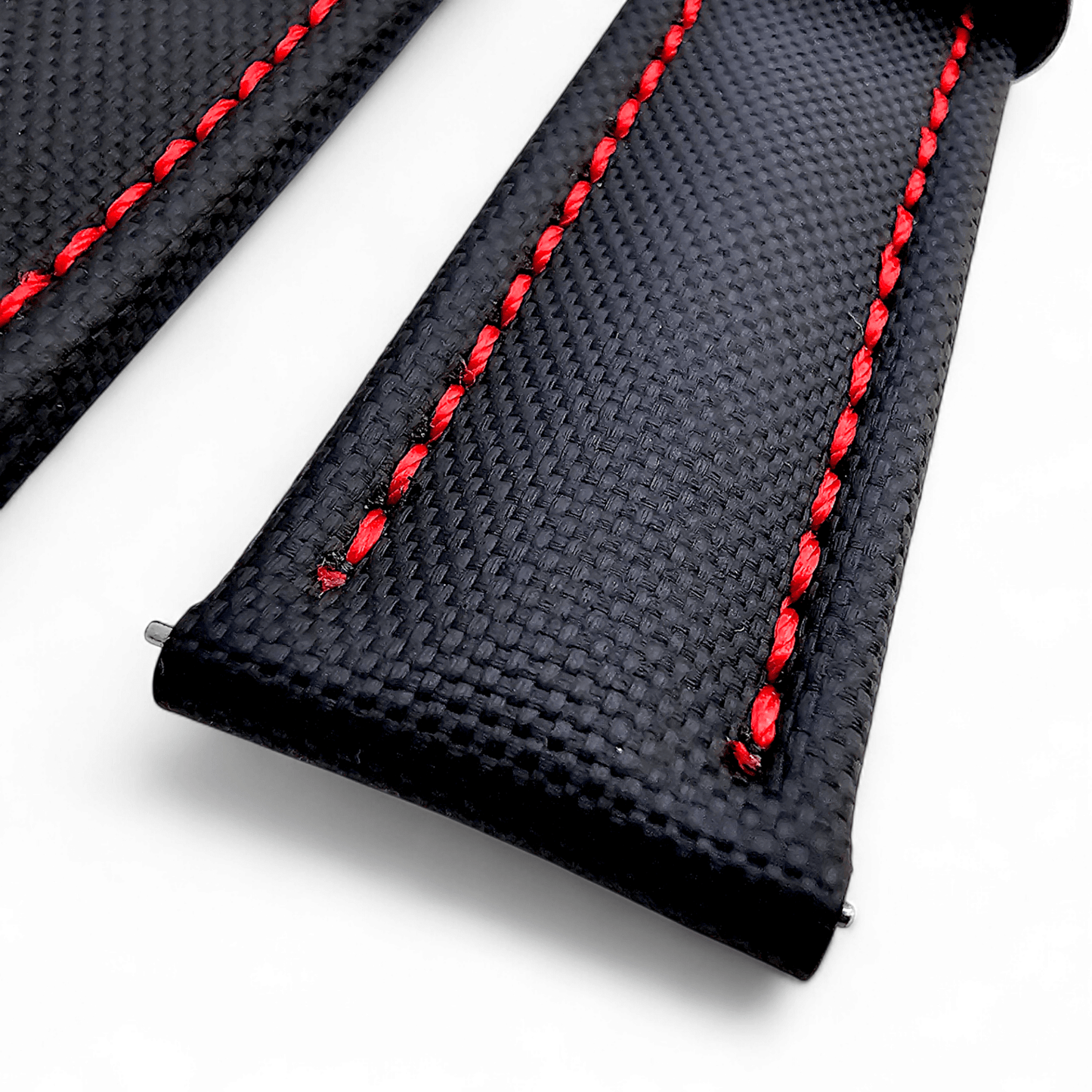 Sailcloth Watch Strap 20mm 22mm Black Red Stitch - Wrist Envy