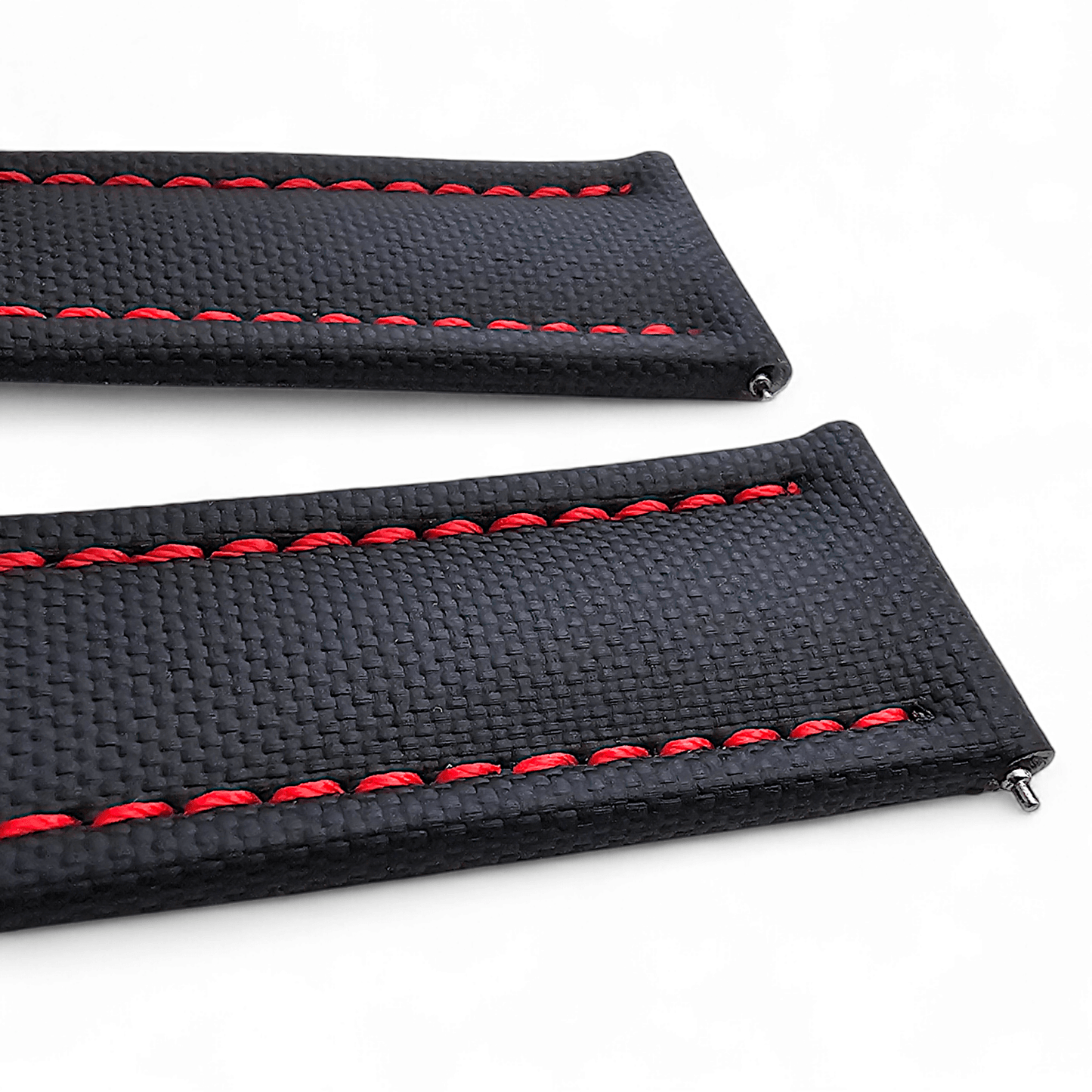 Sailcloth Watch Strap 20mm 22mm Black Red Stitch - Wrist Envy