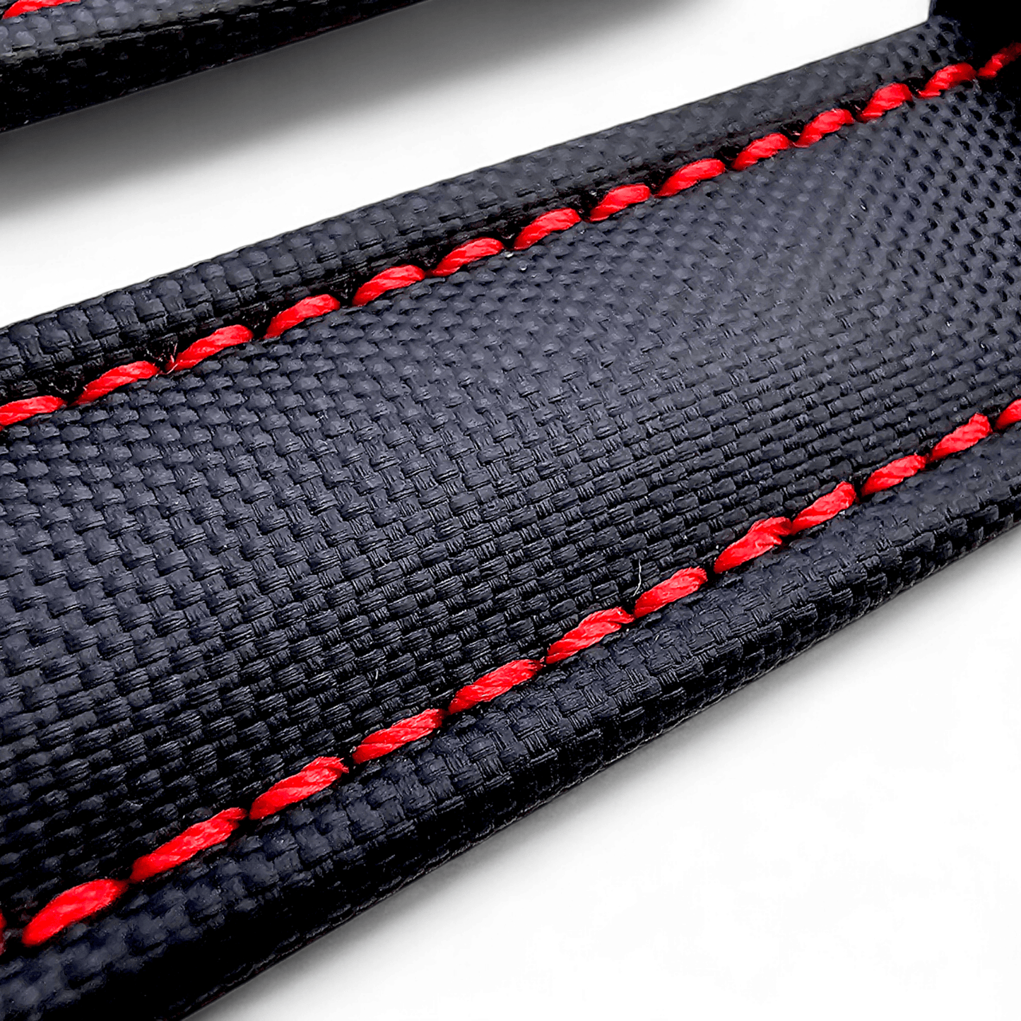 Sailcloth Watch Strap 20mm 22mm Black Red Stitch - Wrist Envy