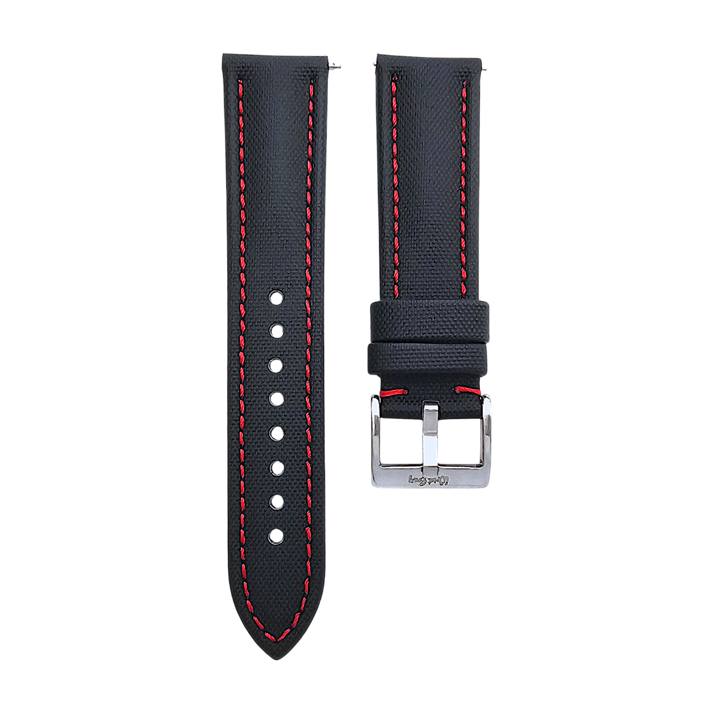 Sailcloth Watch Strap 20mm 22mm Black Red Stitch - Wrist Envy