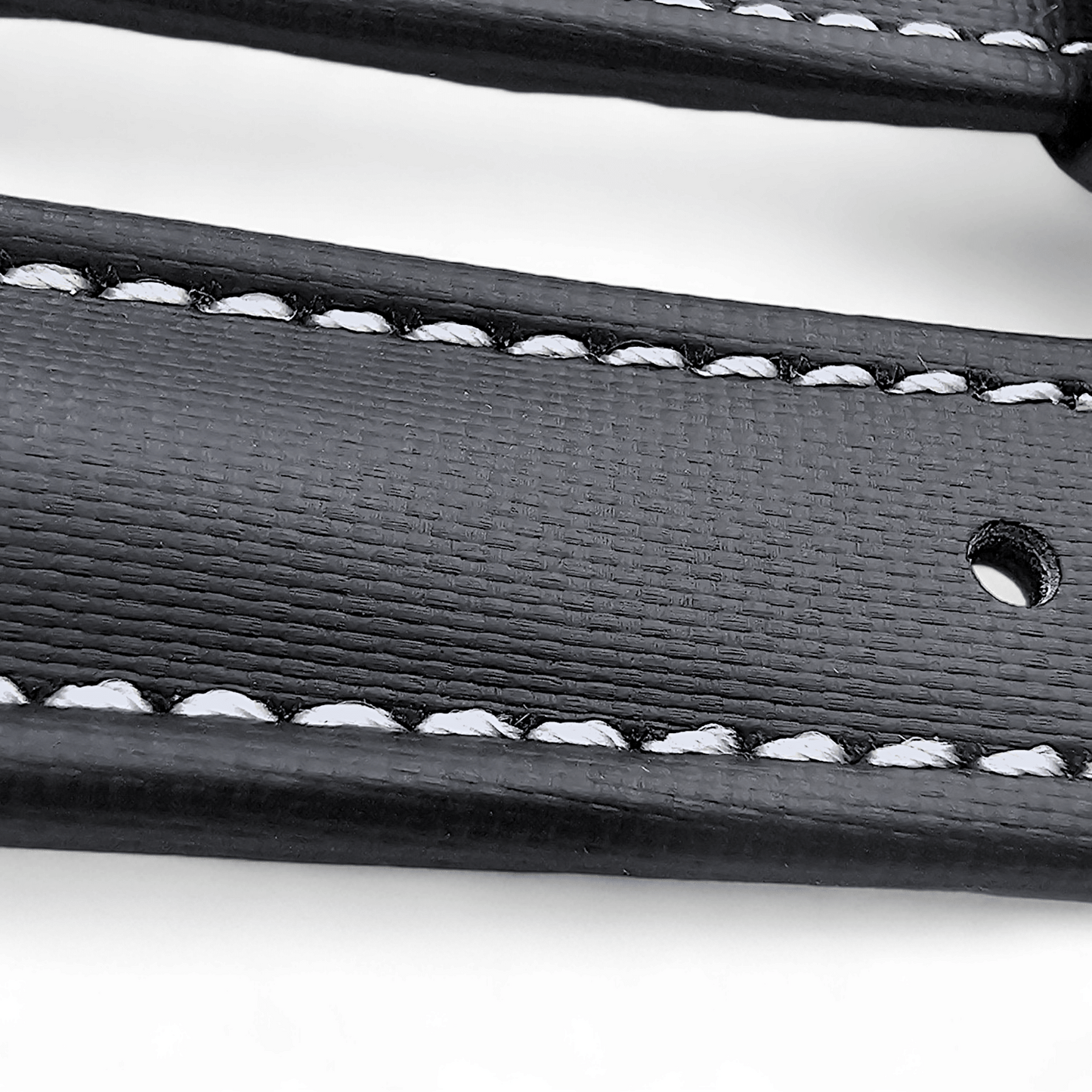 Sailcloth Watch Strap 20mm 22mm Black White Stitching - Wrist Envy