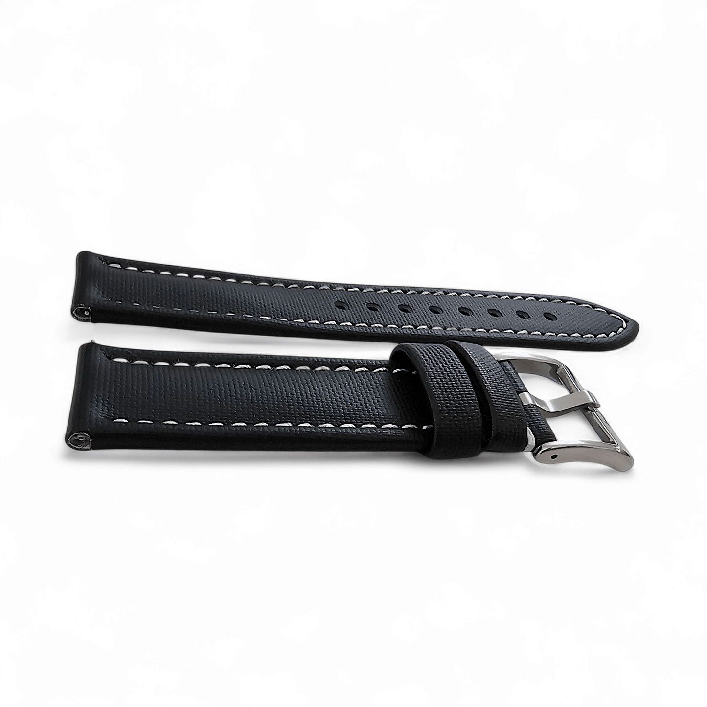 Sailcloth Watch Strap 20mm 22mm Black White Stitching - Wrist Envy