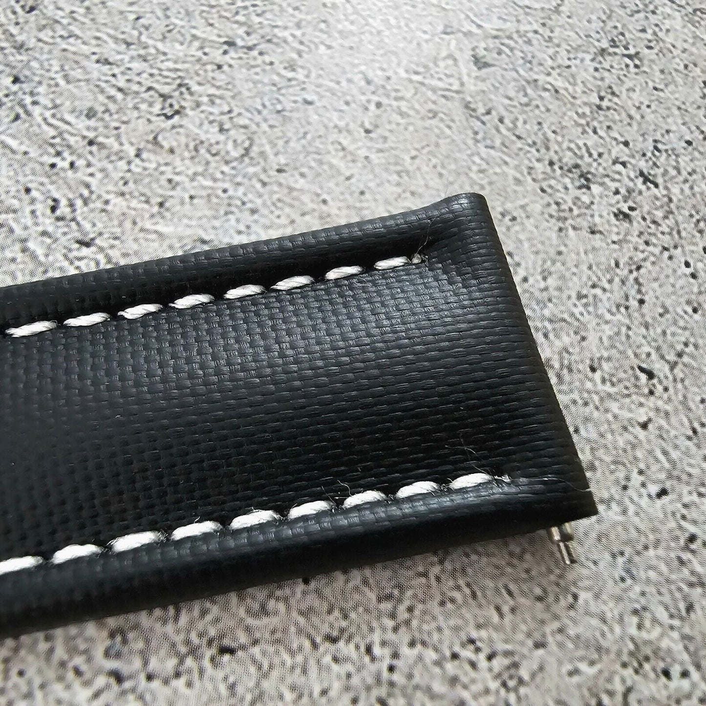 Sailcloth Watch Strap 20mm 22mm Black White Stitching - Wrist Envy