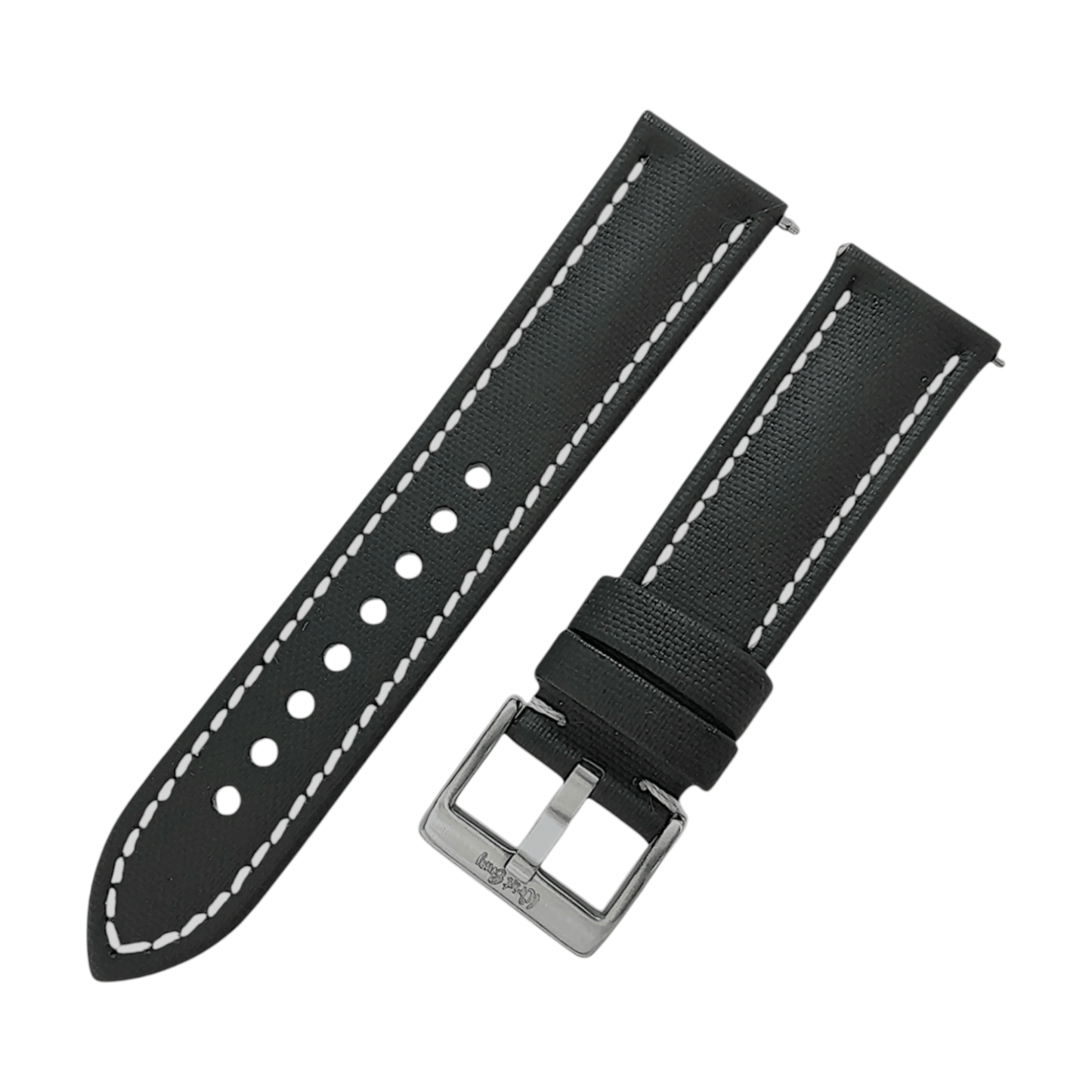 Sailcloth Watch Strap 20mm 22mm Black White Stitching - Wrist Envy