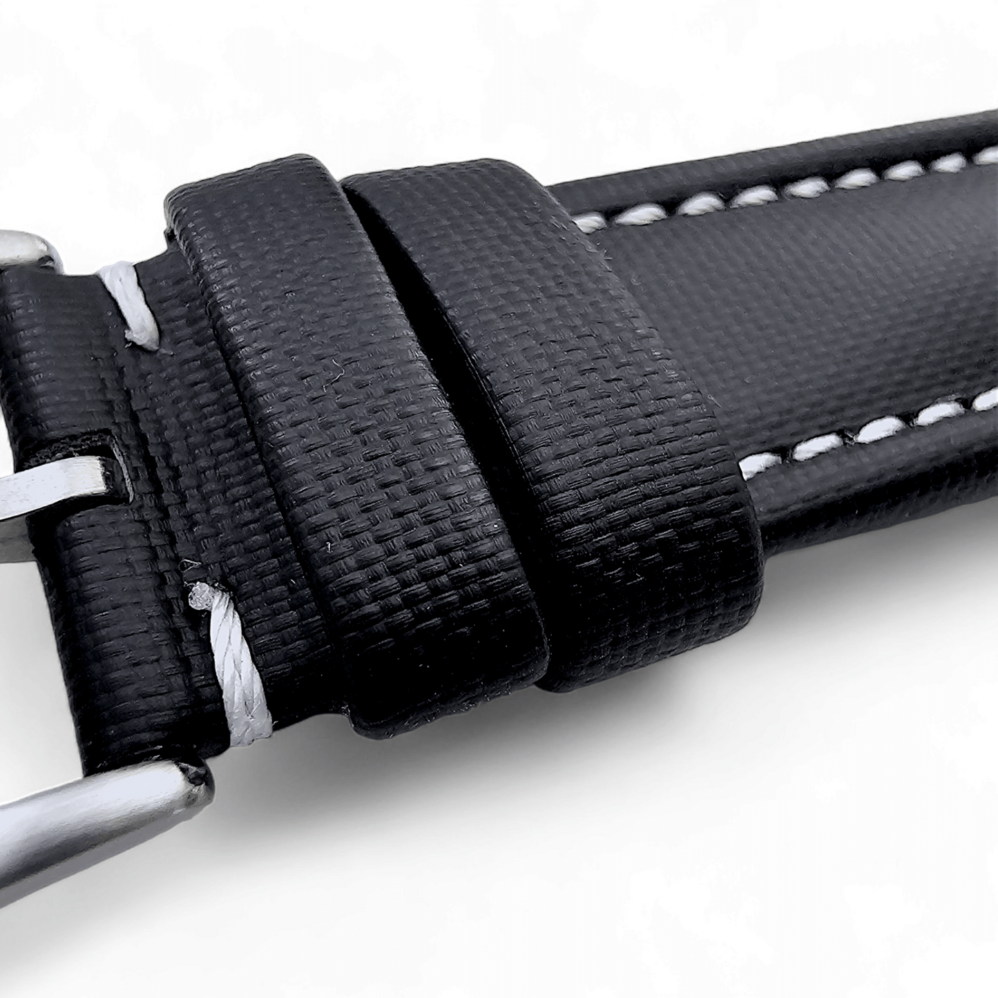 Sailcloth Watch Strap 20mm 22mm Black White Stitching - Wrist Envy