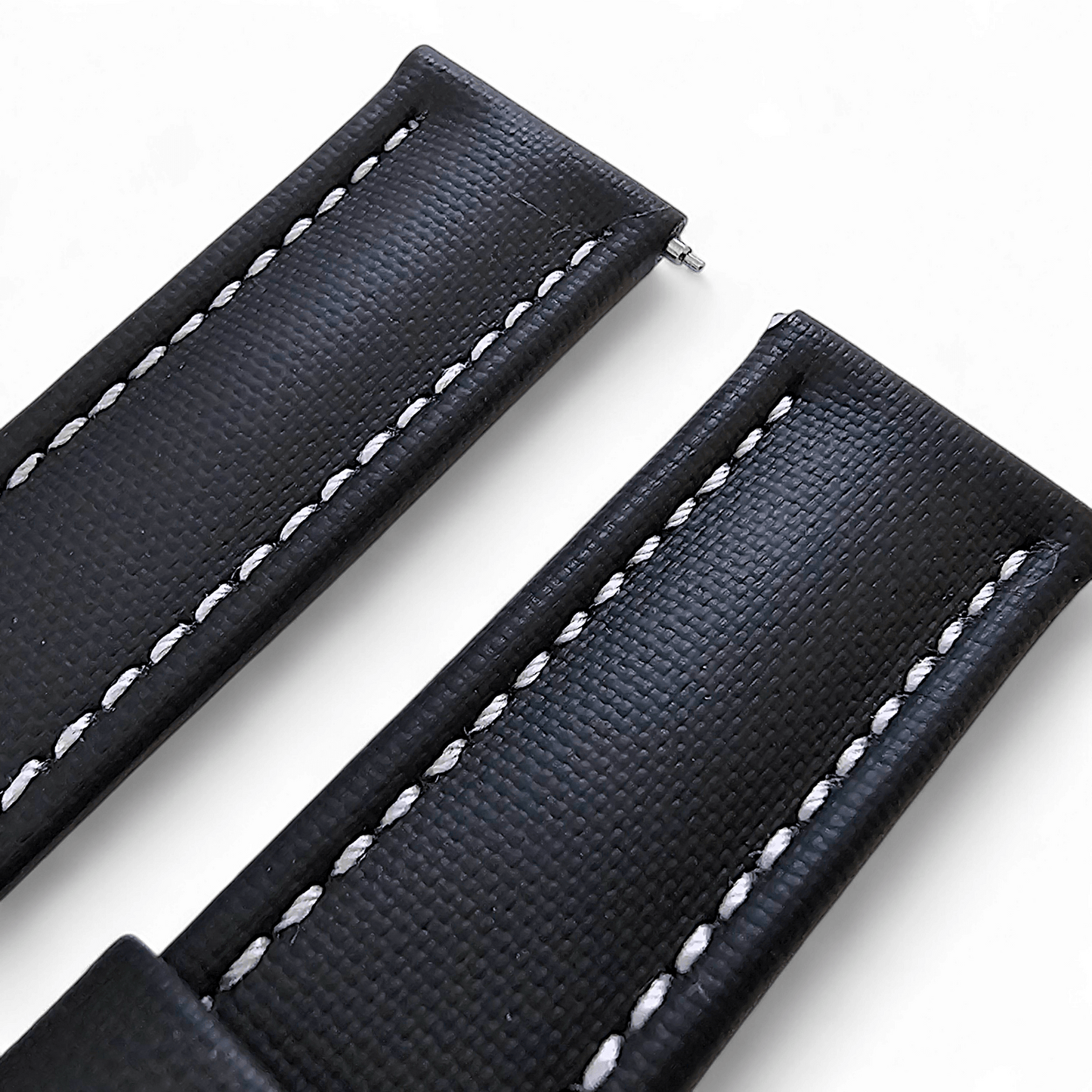 Sailcloth Watch Strap 20mm 22mm Black White Stitching - Wrist Envy