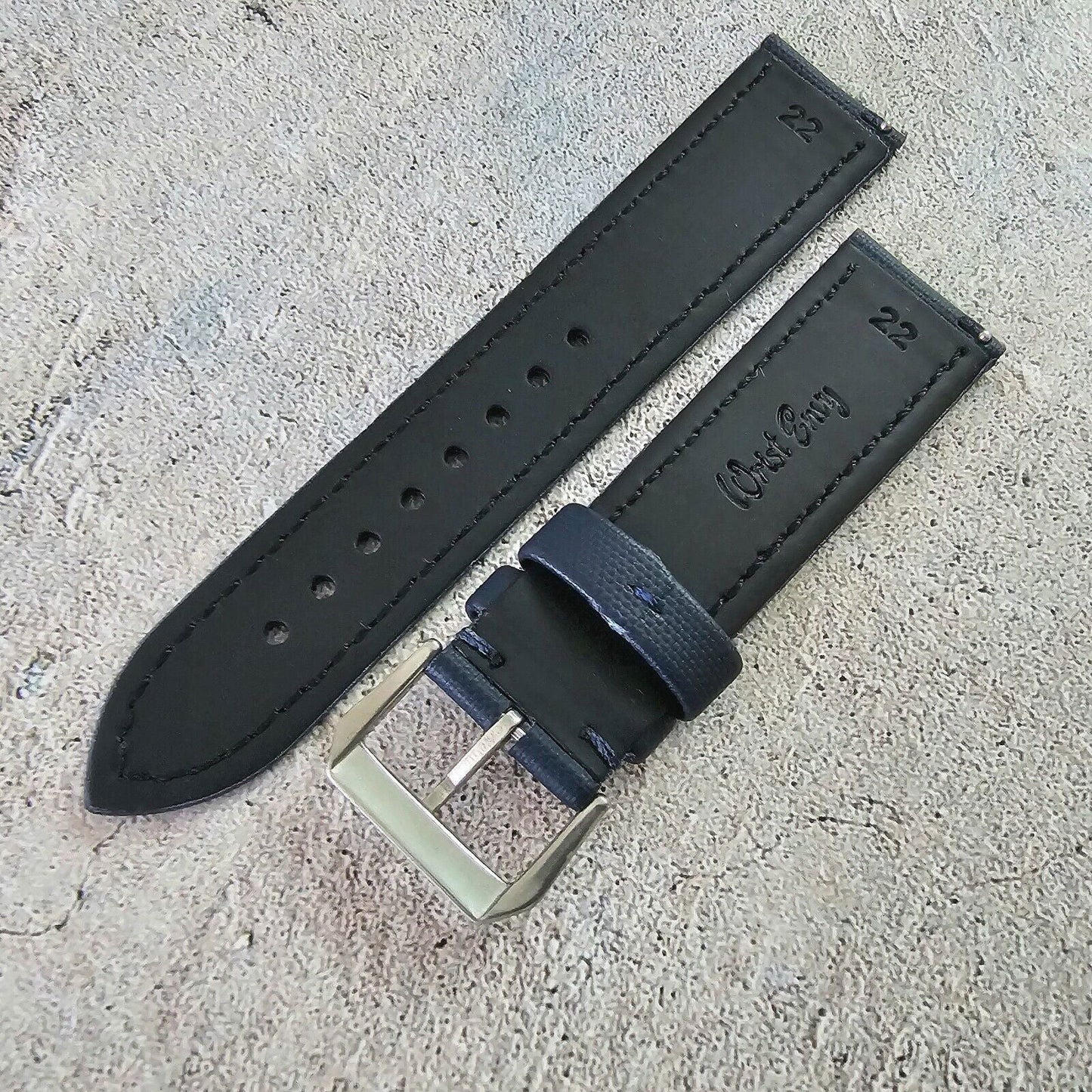 Sailcloth Watch Strap 20mm 22mm Navy Blue White Stitching - Wrist Envy