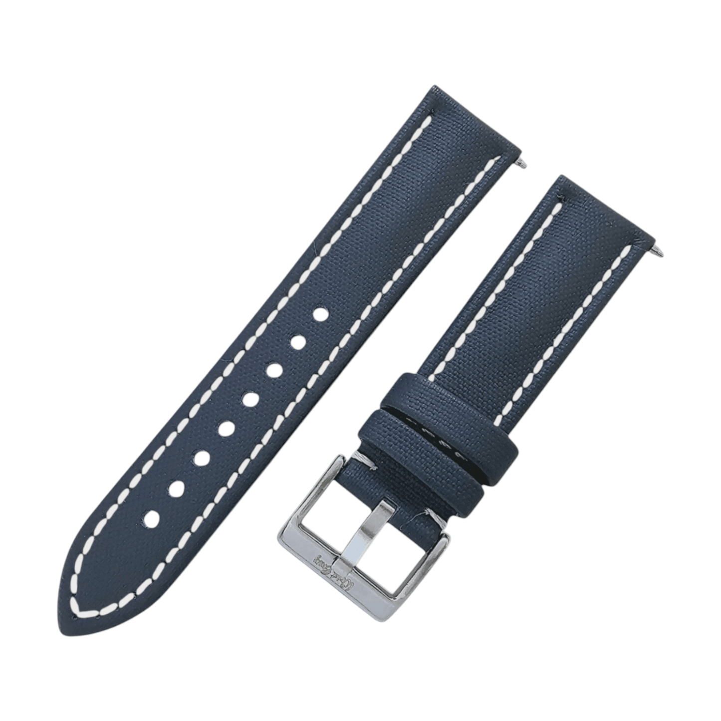 Sailcloth Watch Strap 20mm 22mm Navy Blue White Stitching - Wrist Envy